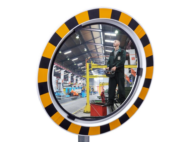 Industriespiegel polycarbonaat met geel-zwarte rand | Ø60