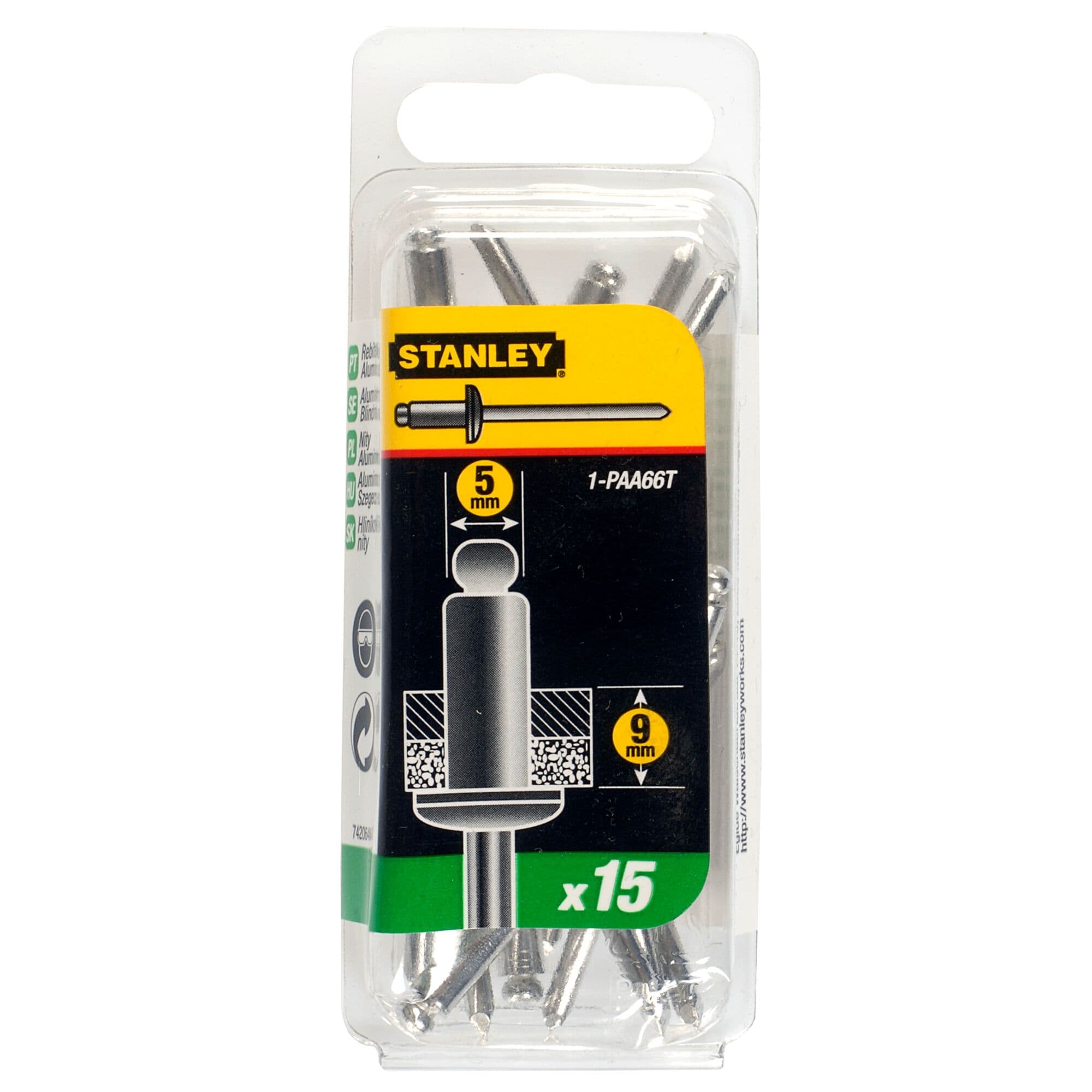 Stanley Popnagels 5x9mm 15 stuks 1-PAA66T