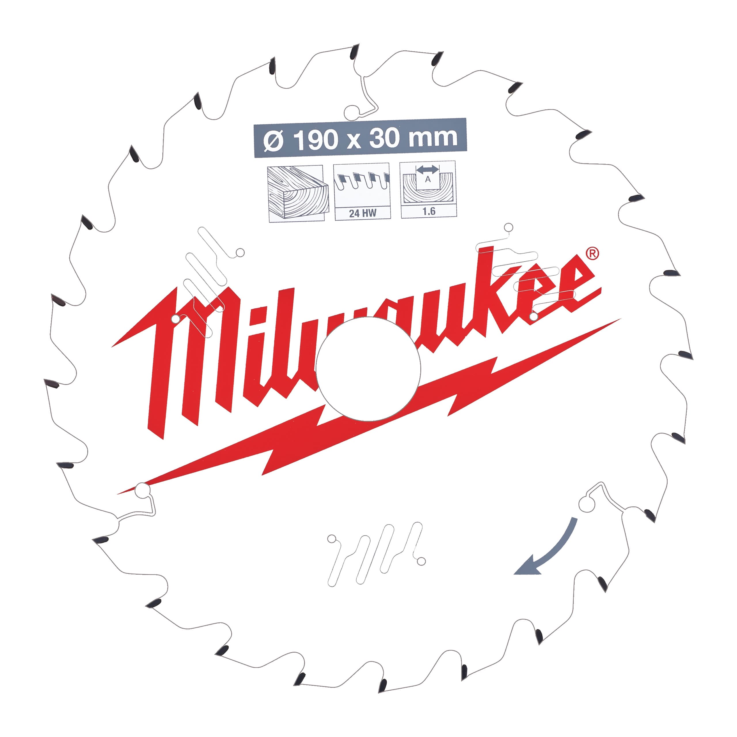Milwaukee Cirkelzaagblad hout 190 x 30 x 1,6 Thin Kerf ATB 24T +15°