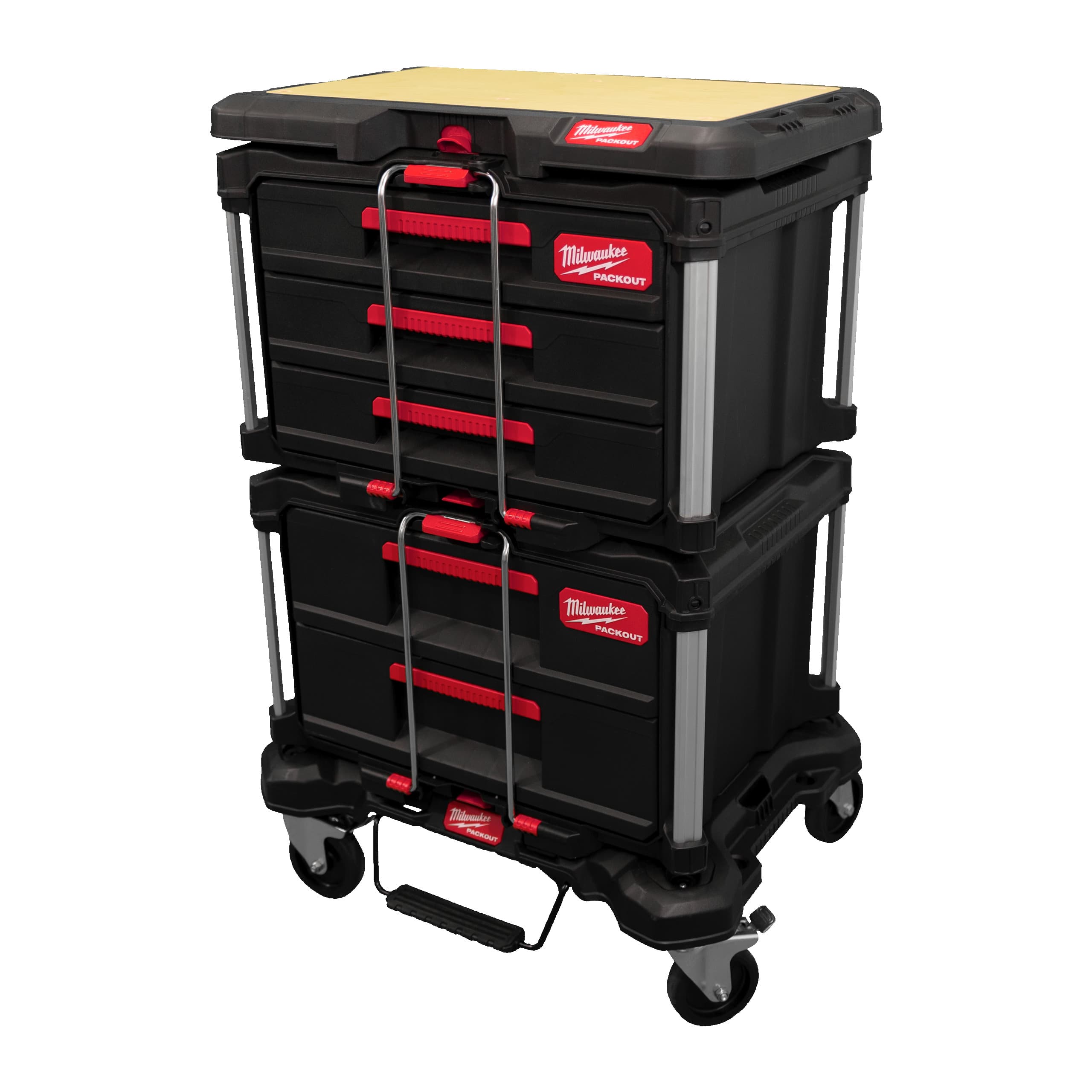 Milwaukee PACKOUT Transport set 4-delig Flat Trolley, Box 2 drawer, 3 drawer, Worktop
