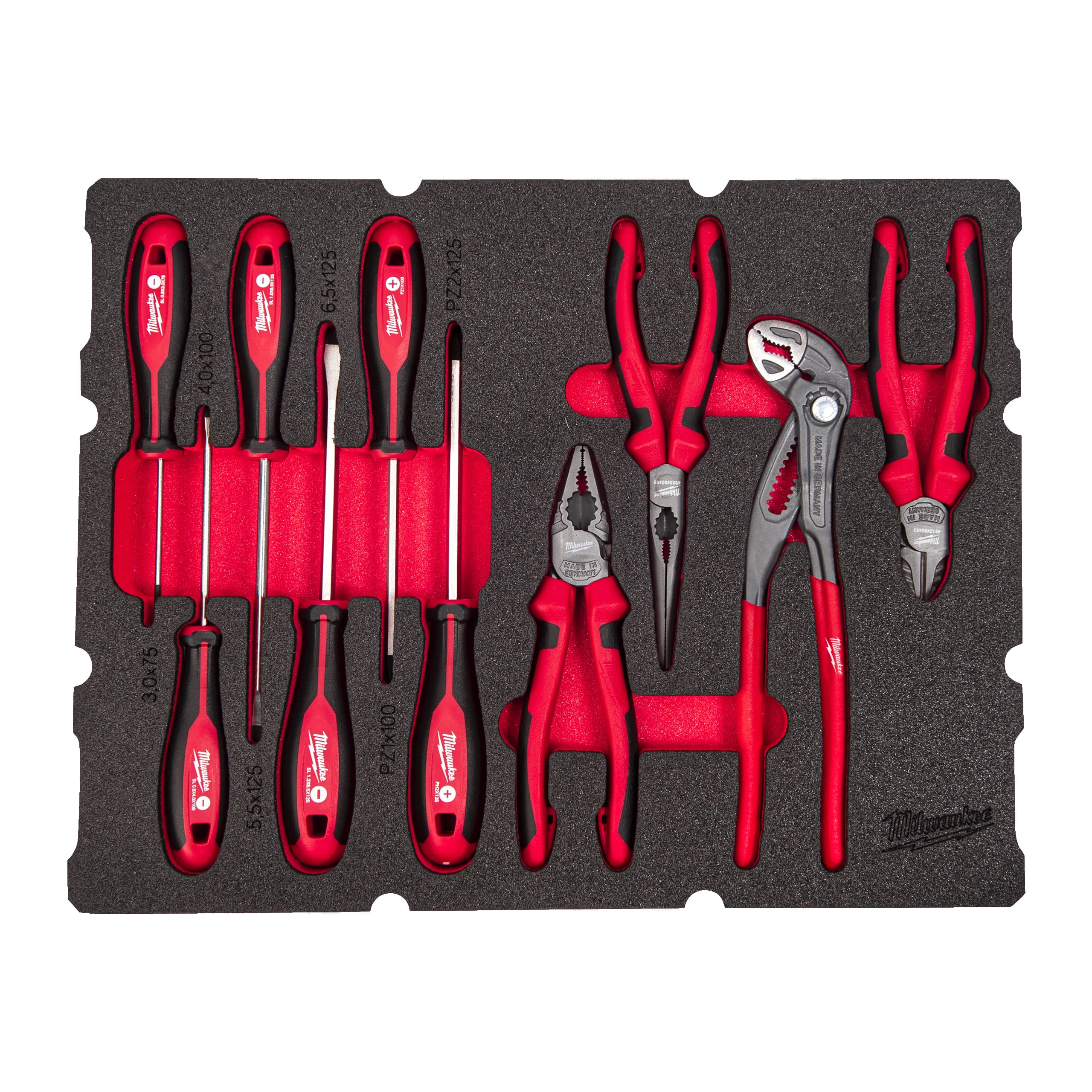 Milwaukee Foam Inlay PACKOUT schroevendraaier en tangen set 10dlg