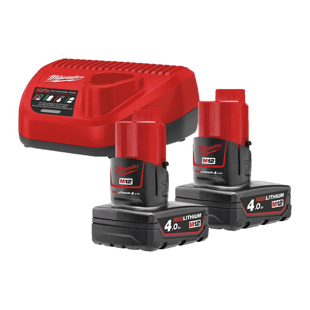 Milwaukee accu startset M12 NRG-402 3A lader 2x 4,0Ah