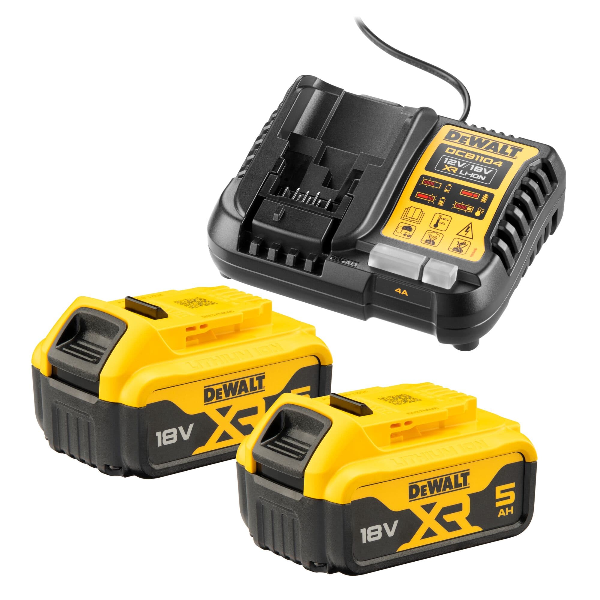 DeWalt startset 2x 5.0Ah DCB1104P2-QW lader 4A 18V