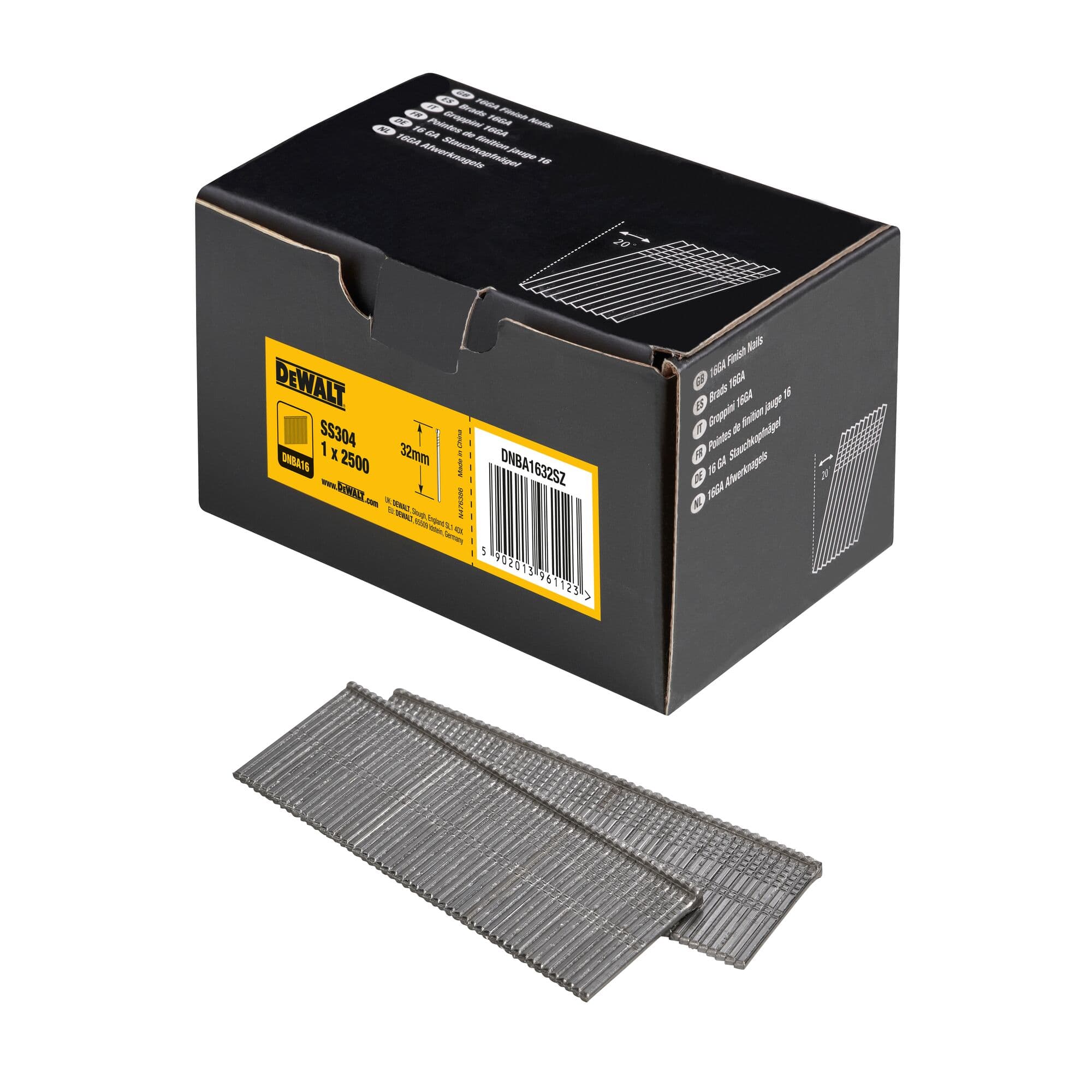 Dewalt brads 16Ga 20° ø1.6 - 63mm INOX/RVS 2.5m DNBA1663SZ DNBA1663SZ