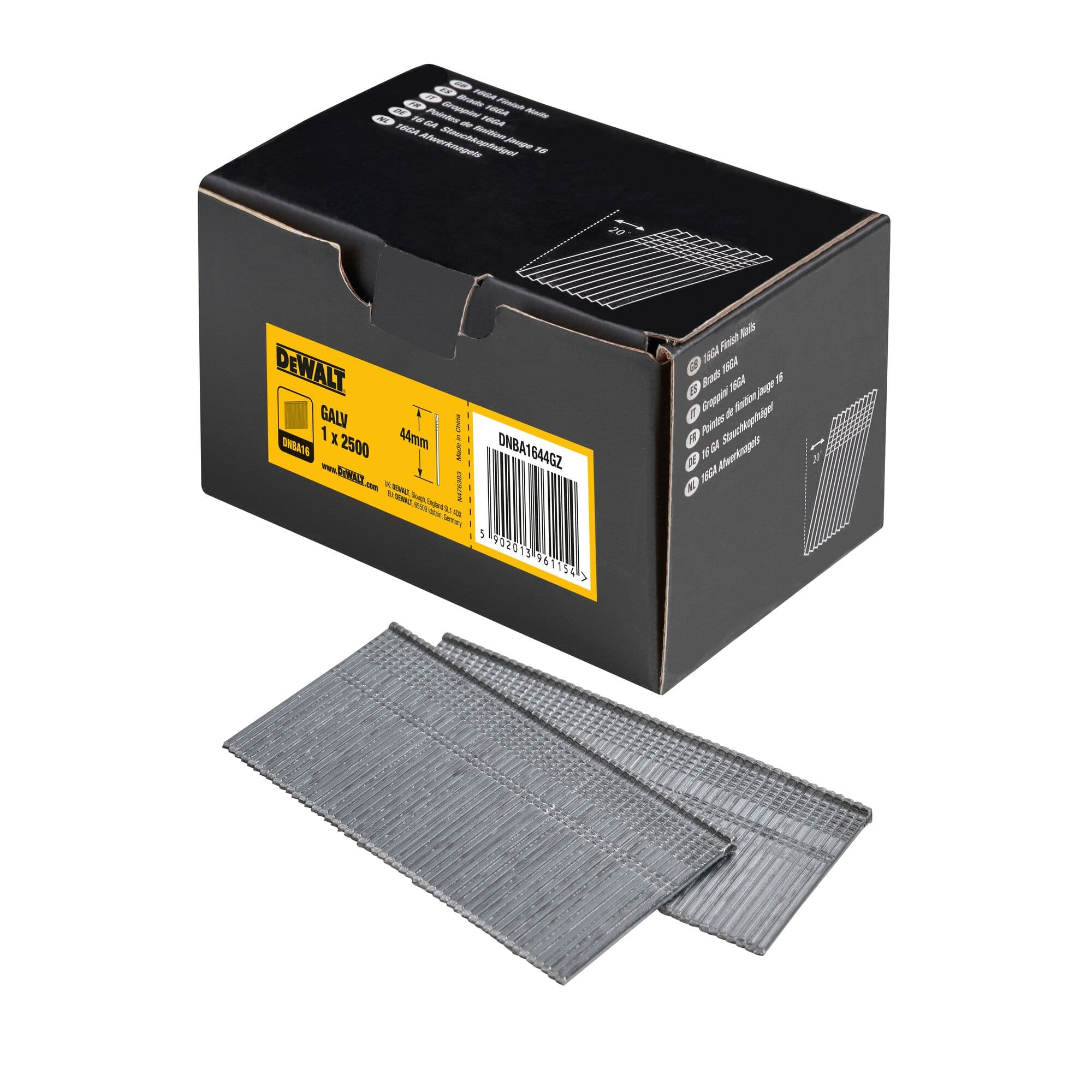 Dewalt brads 16Ga 20° ø1.6 - 63mm gegalvaniseerd 2.5m DNBA1663GZ DNBA1663GZ