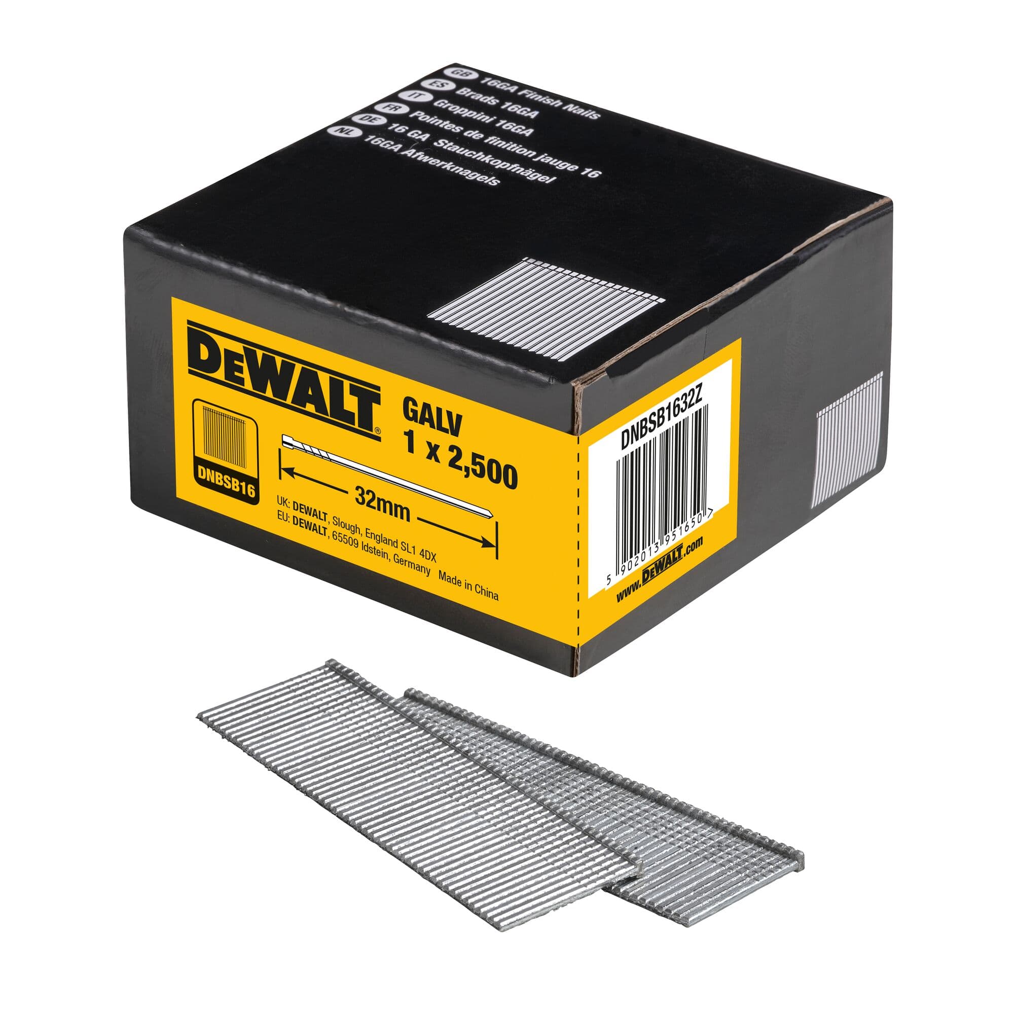 Dewalt brads 16Ga recht ø1.6 - 64mm gegalvaniseerd 2.5m DNBSB1664Z DNBSB1664Z