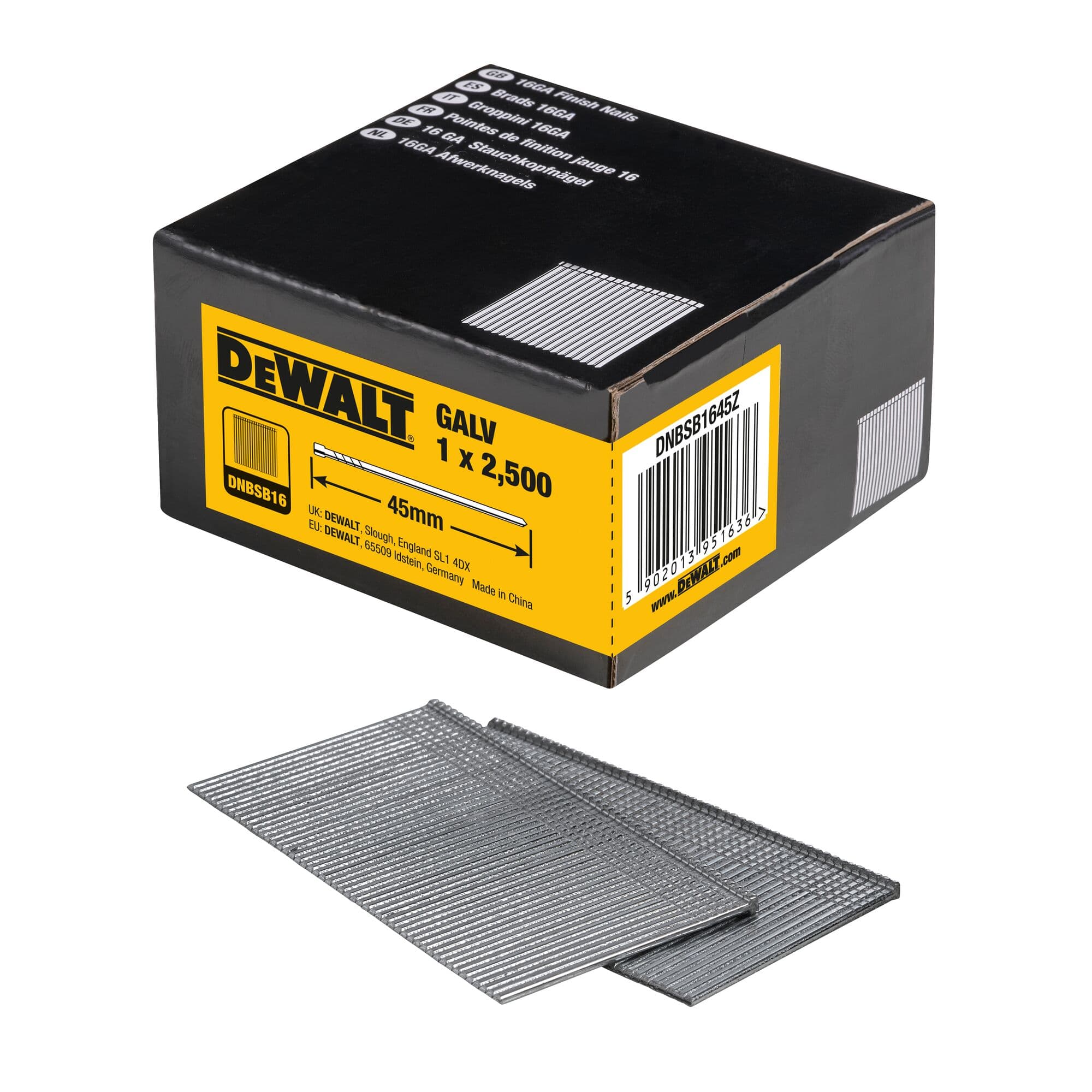 Dewalt brads 16Ga recht ø1.6 - 64mm gegalvaniseerd 2.5m DNBSB1664Z DNBSB1664Z
