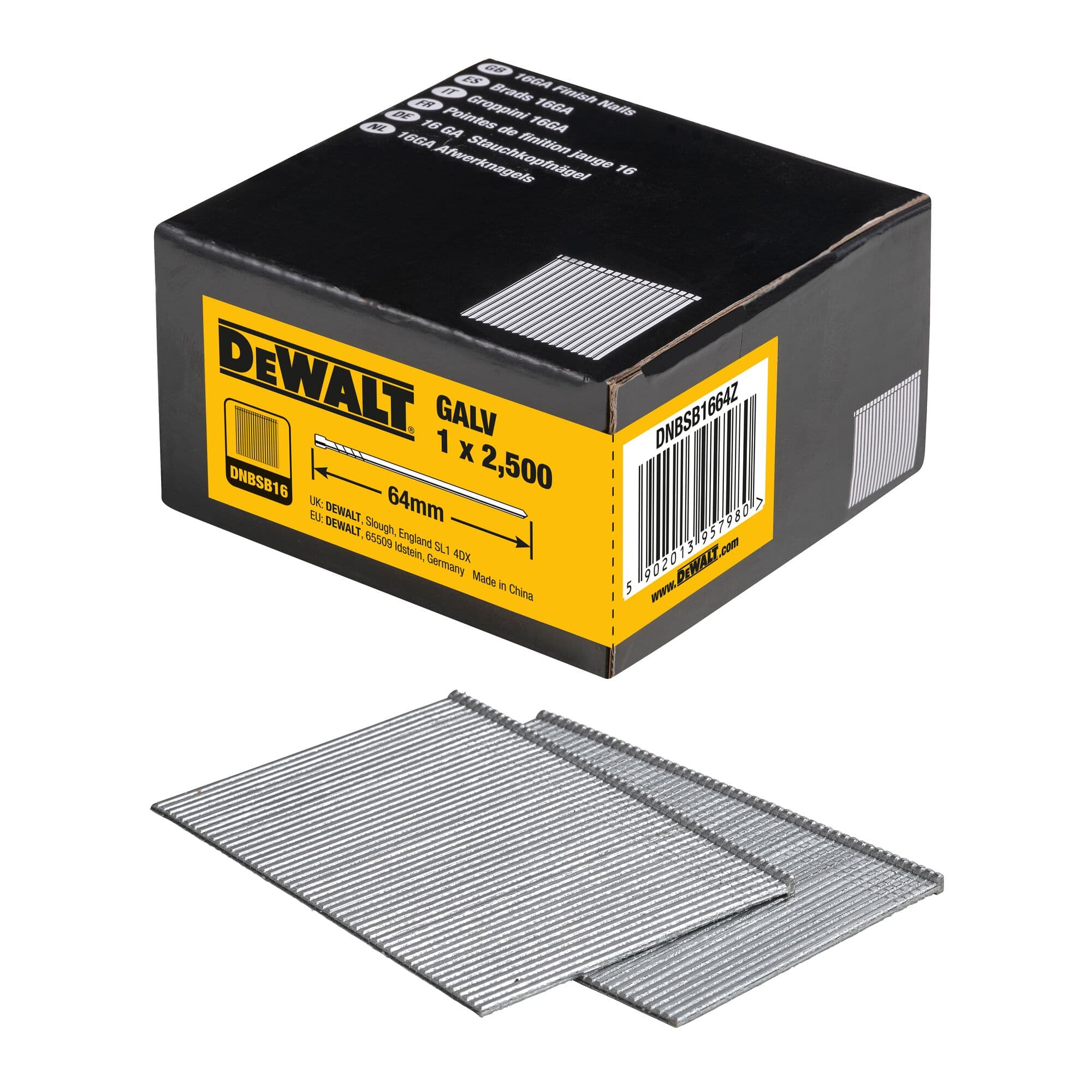 Dewalt brads 16Ga recht ø1.6 - 64mm gegalvaniseerd 2.5m DNBSB1664Z DNBSB1664Z