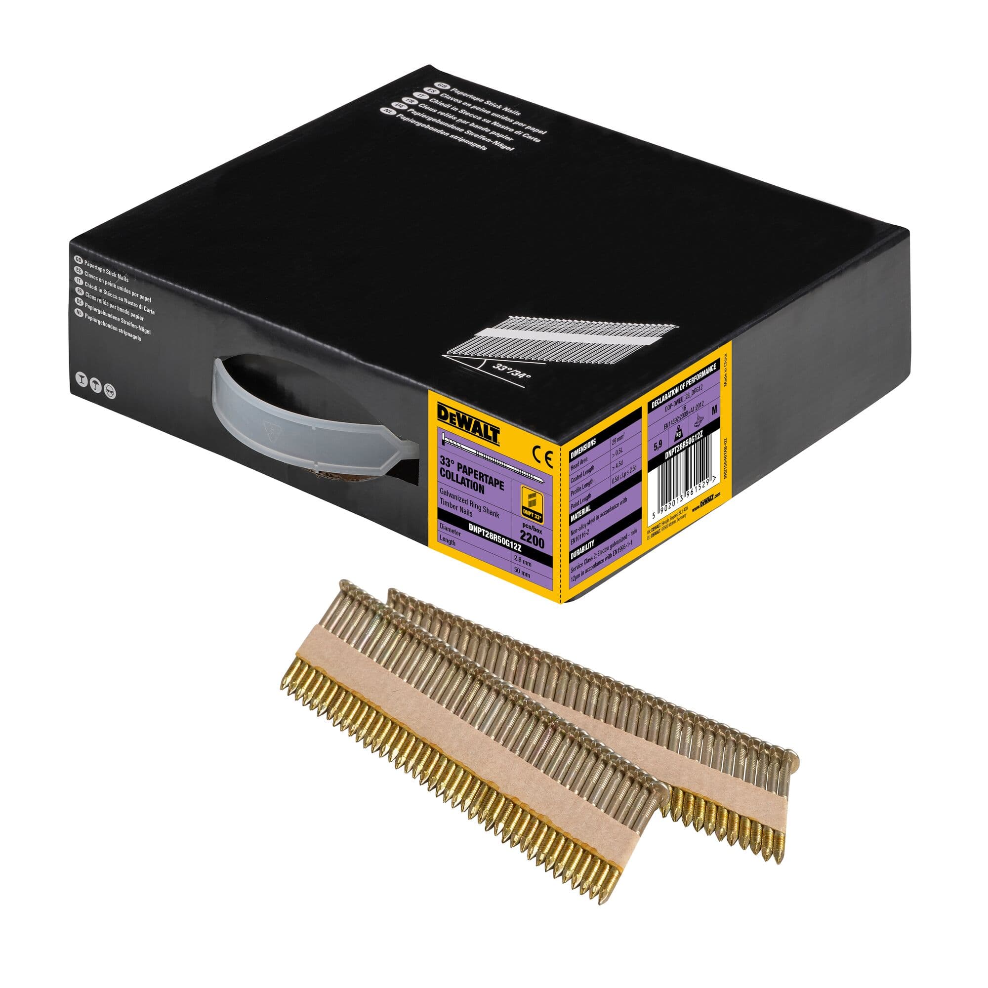 Dewalt Nagels D-kop 34° papiergebonden geringd verzinkt 2.2m