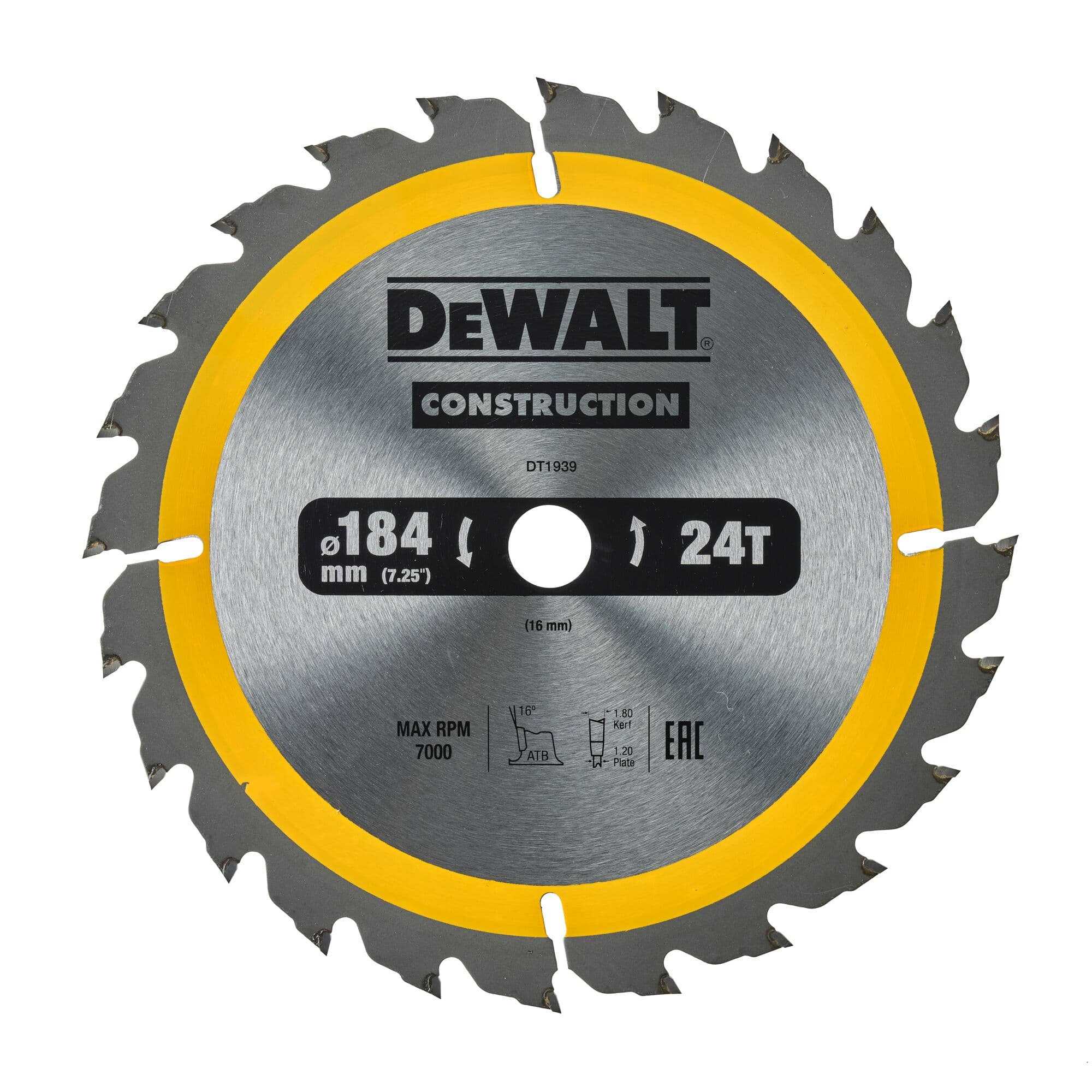 Dewalt Cirkelzaagblad 184x16x2.60 24T Construction DT1939-QZ