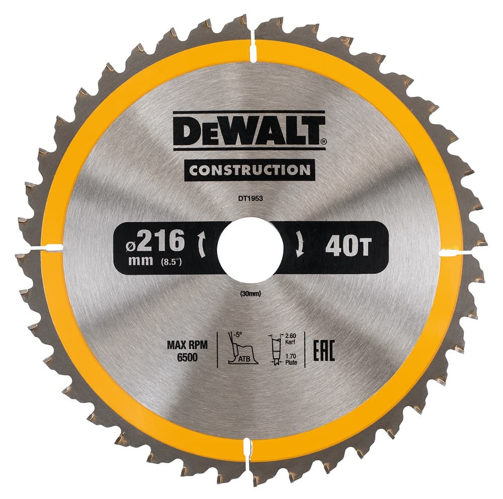 Dewalt Cirkelzaagblad 216x30x2.60 40T Construction DT1953-QZ