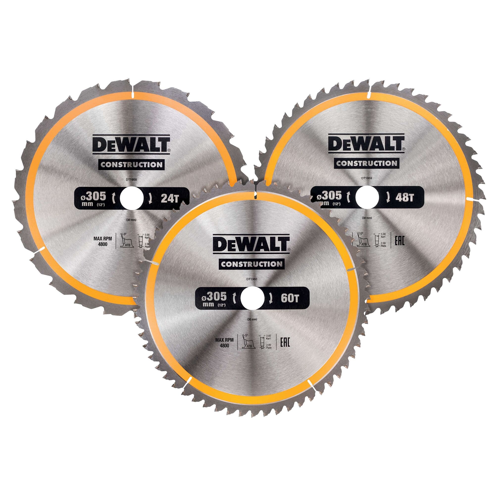 Dewalt Cirkelzaagbladenset 305x30x3.00 24T/48T/60T DT1964-QZ