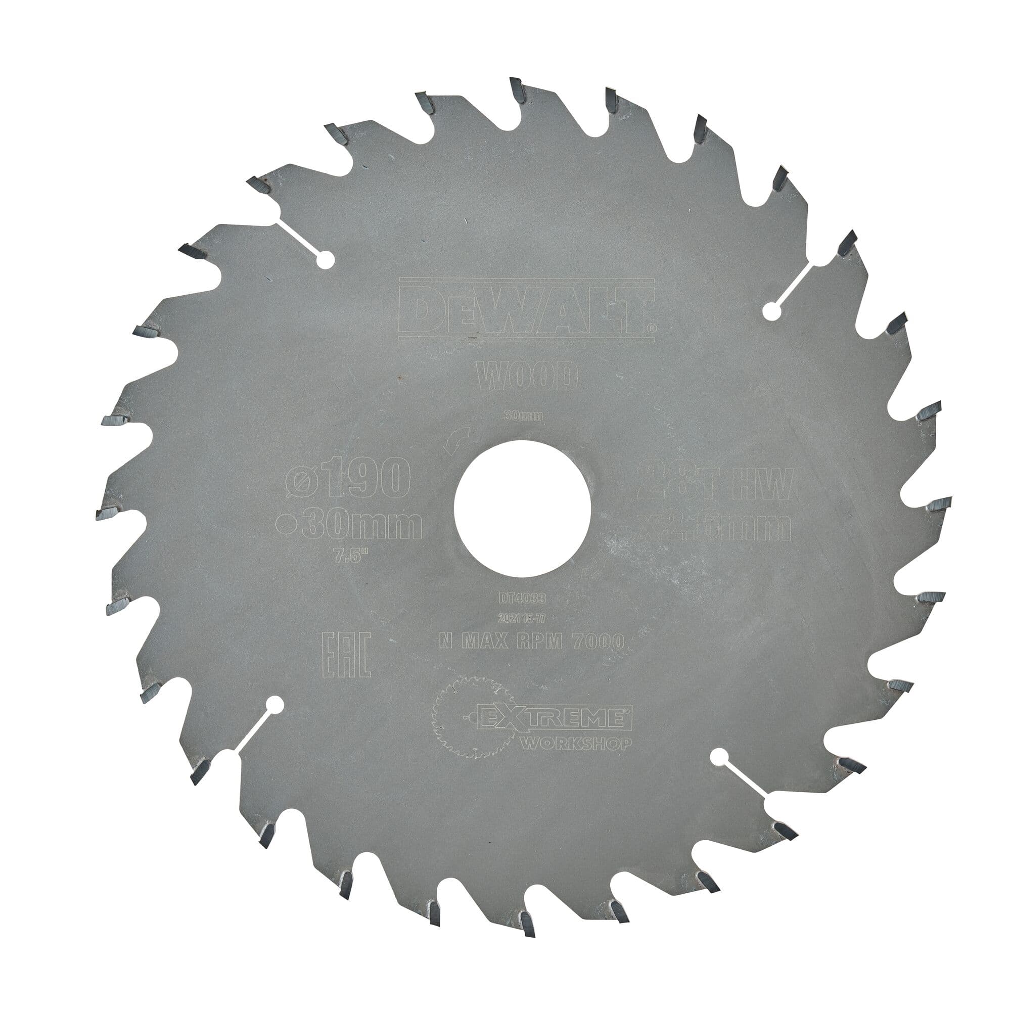 Dewalt Cirkelzaagblad 190x30x2.60 28T wisseltand 10° DT4033-QZ