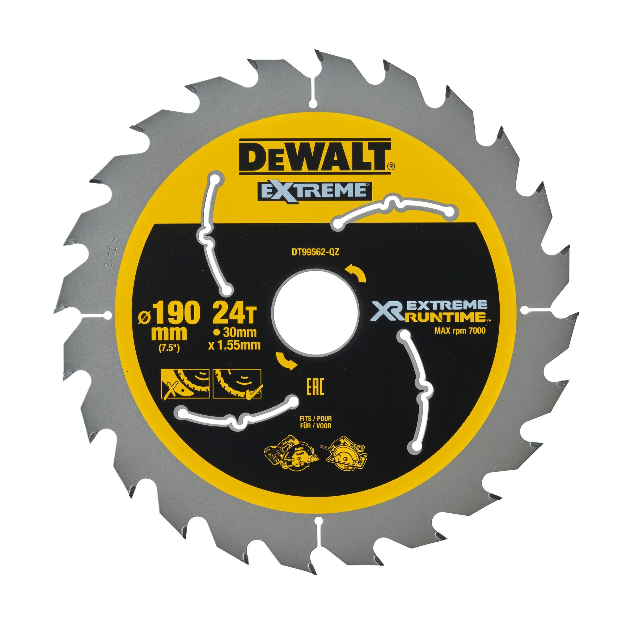 Dewalt Cirkelzaagblad 190x30x1.55 24T Xtreme Runtime DT99562-QZ