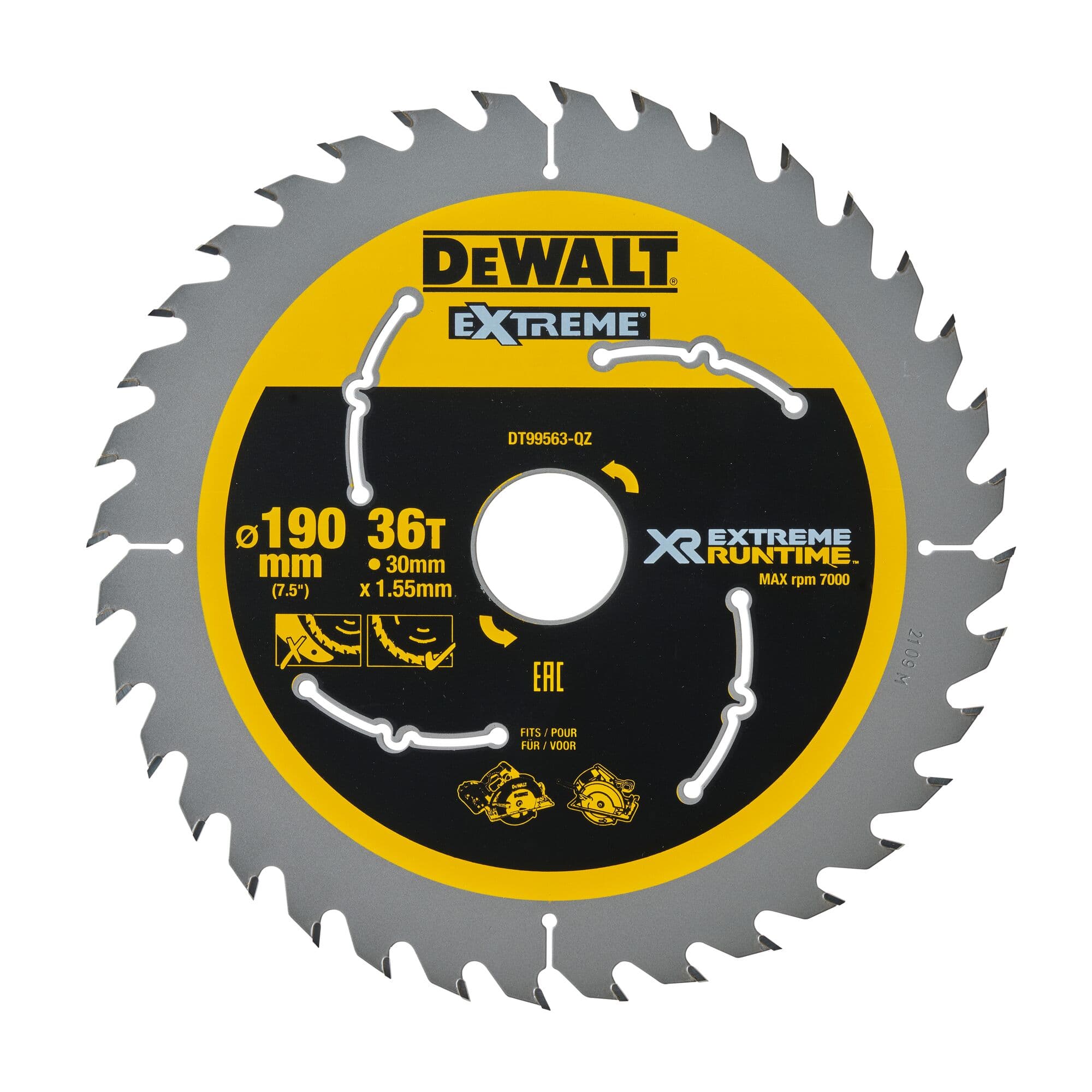 Dewalt Cirkelzaagblad 190x30x1.55 36T Xtreme Runtime DT99563-QZ