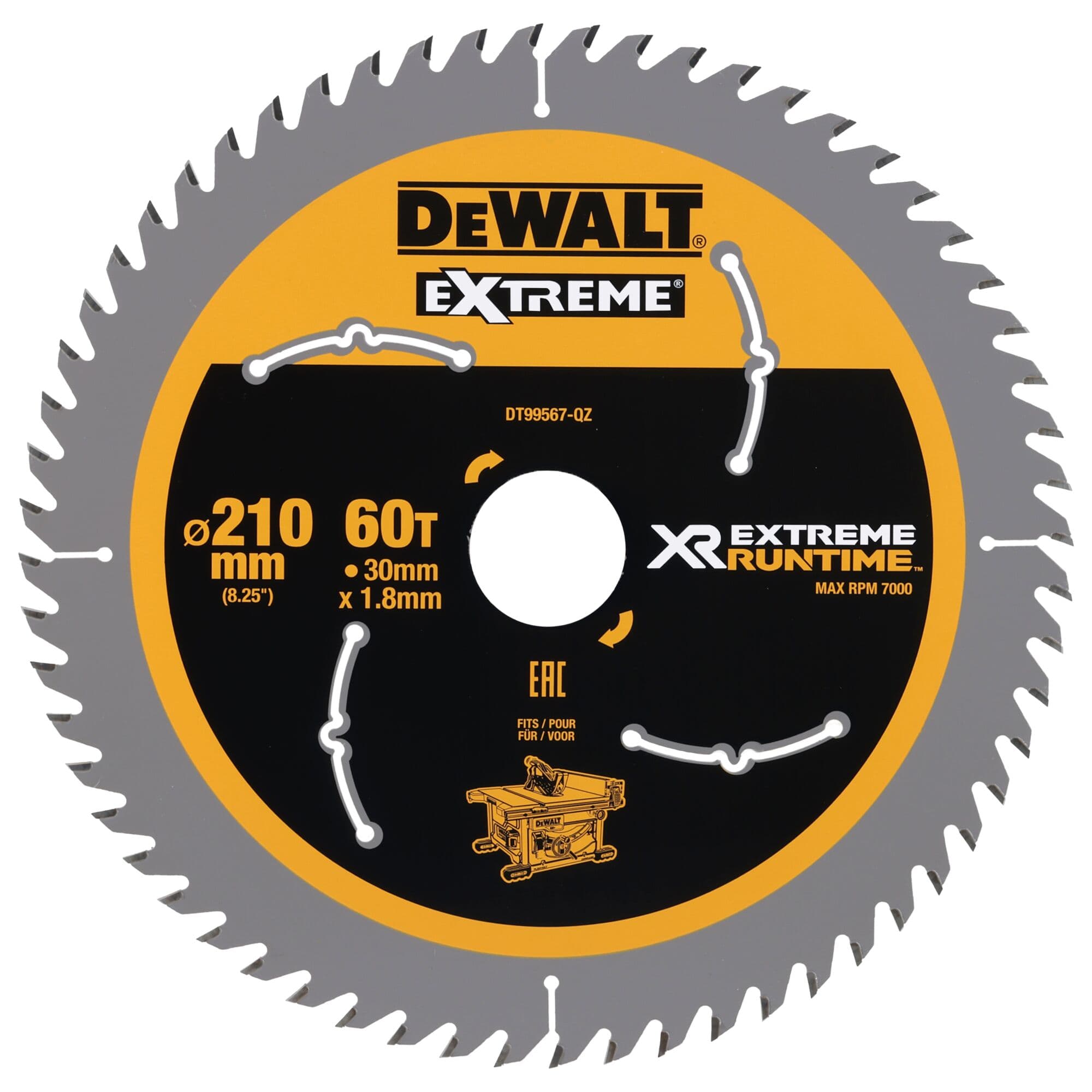 Dewalt Cirkelzaagblad 210x30x1.80 60T Xtreme Runtime DT99567-QZ