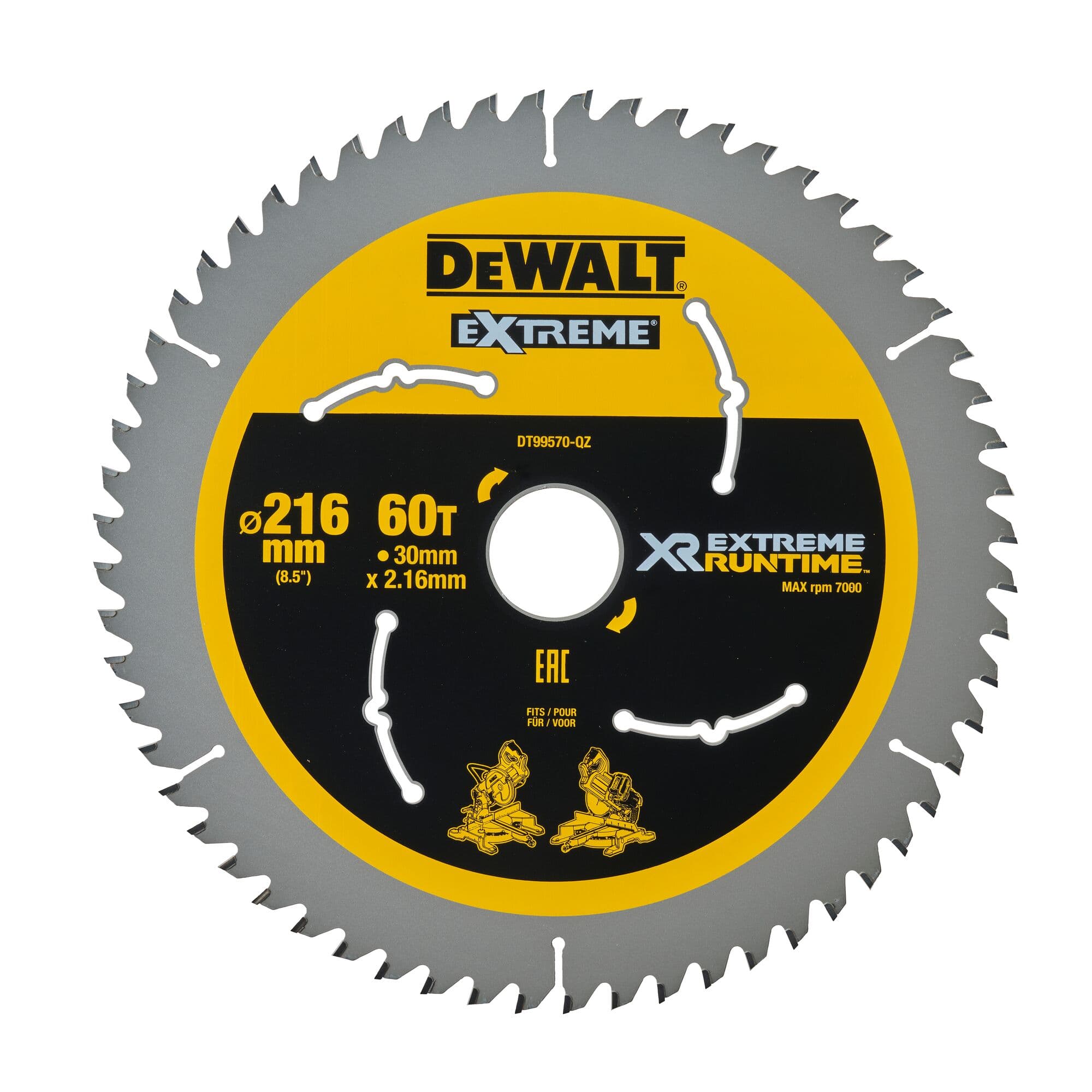 Dewalt Cirkelzaagblad 216x30x2.16 60T Xtreme Runtime DT99570-QZ