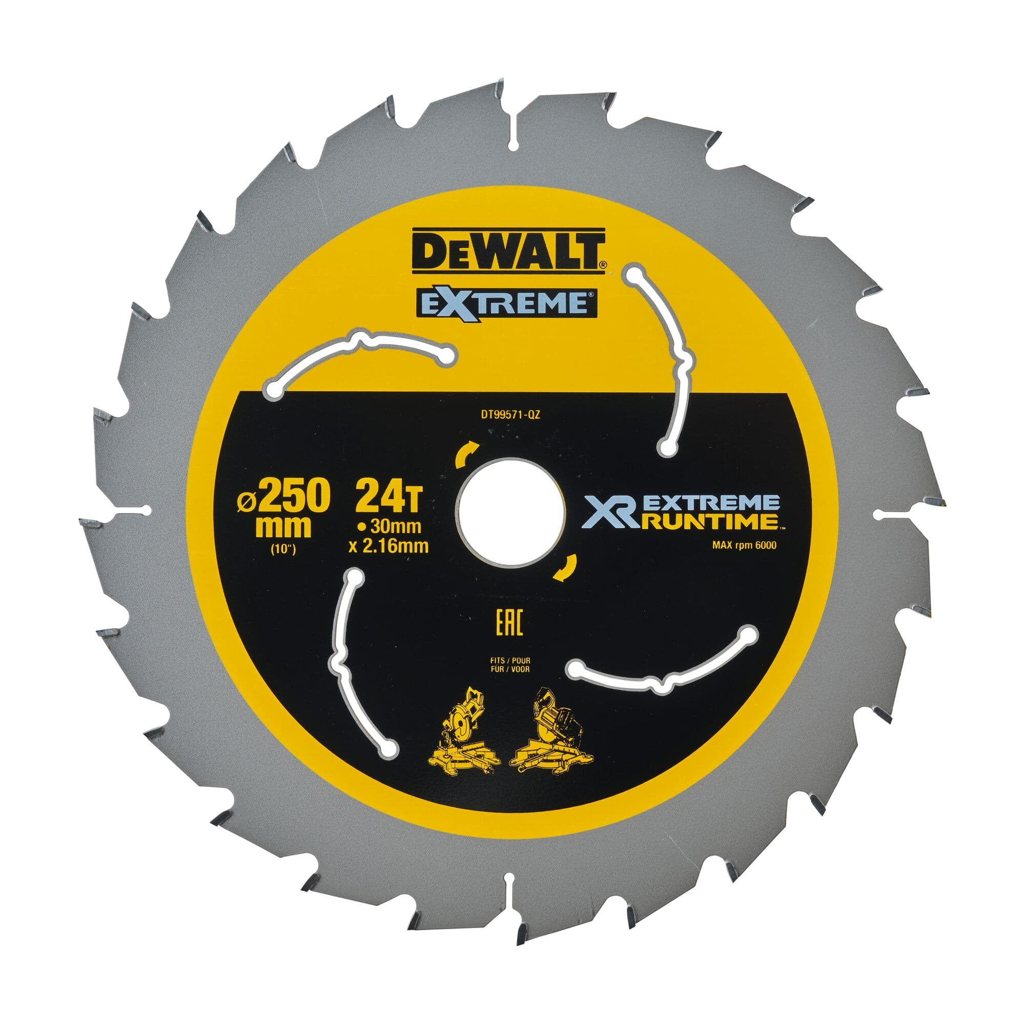 Dewalt Cirkelzaagblad 250x30x2.16 24T Xtreme Runtime DT99571-QZ