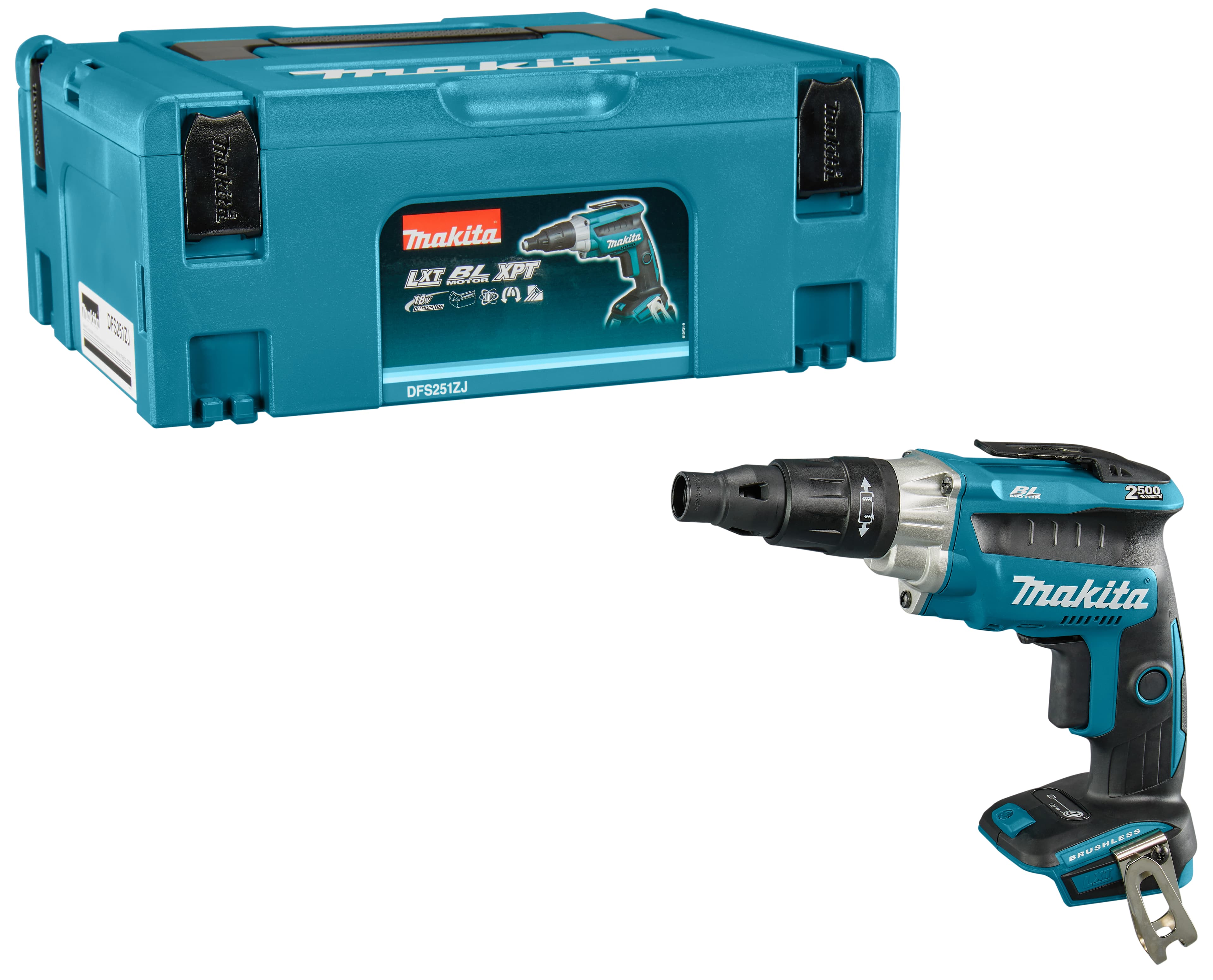 Makita schroefautomaat DFS251ZJ 2500tpm tbv zelftappers 18V Mbox