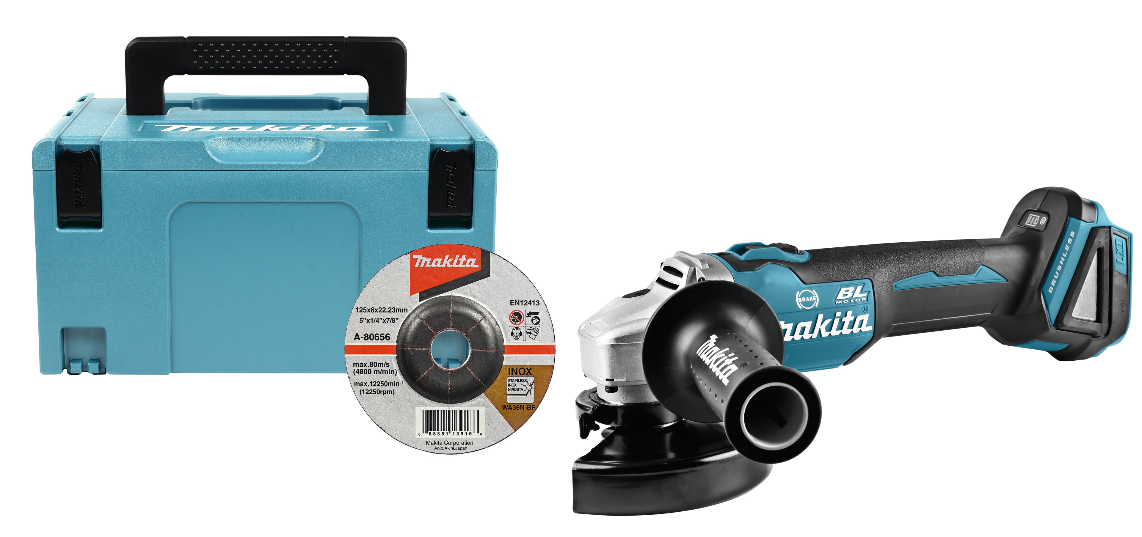 Makita haakse slijper DGA506ZJ 125mm rem 18V Mbox
