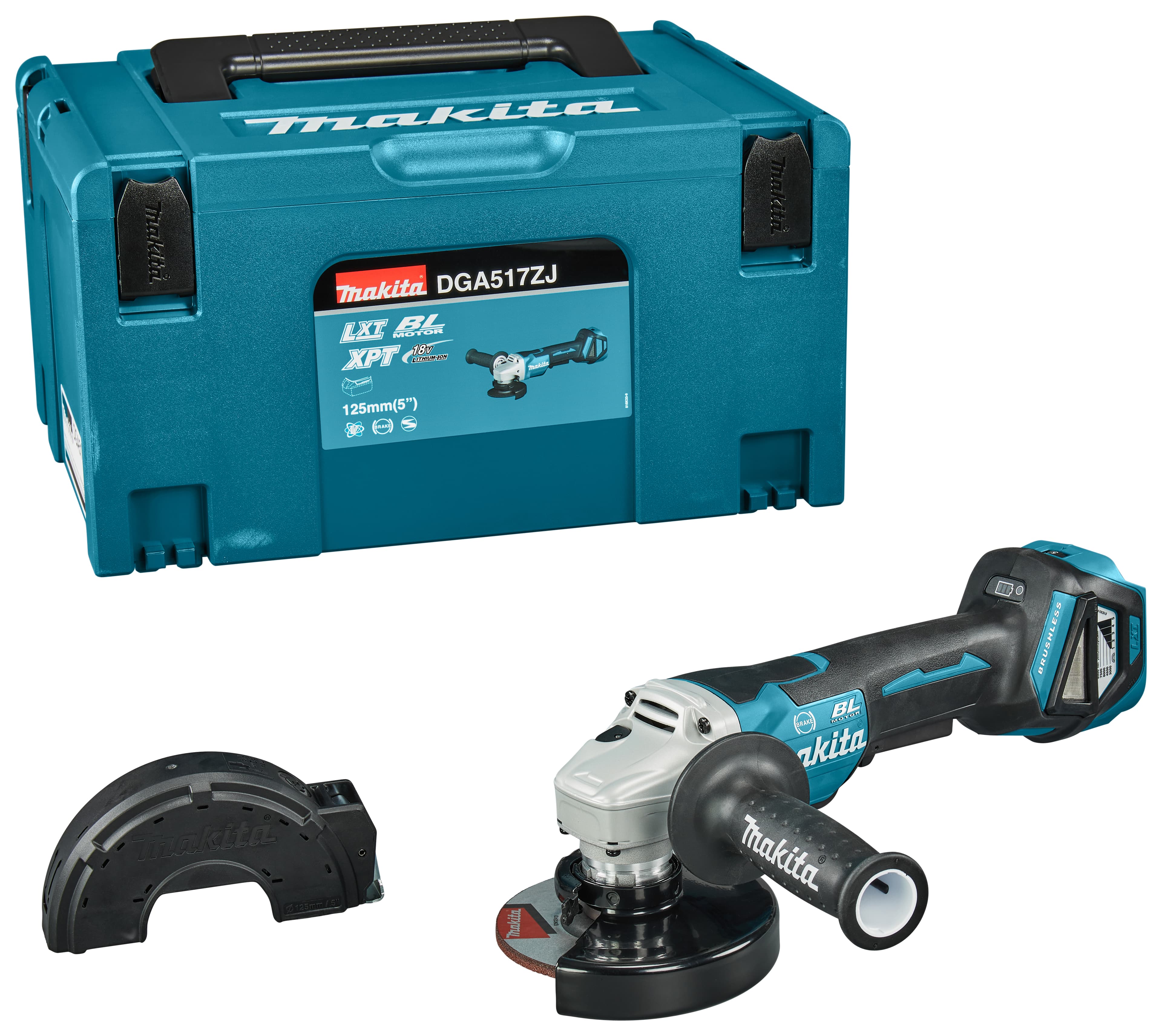 Makita haakse slijper DGA517ZJ 125mm rem variabel dodemansschakelaar 18V Mbox