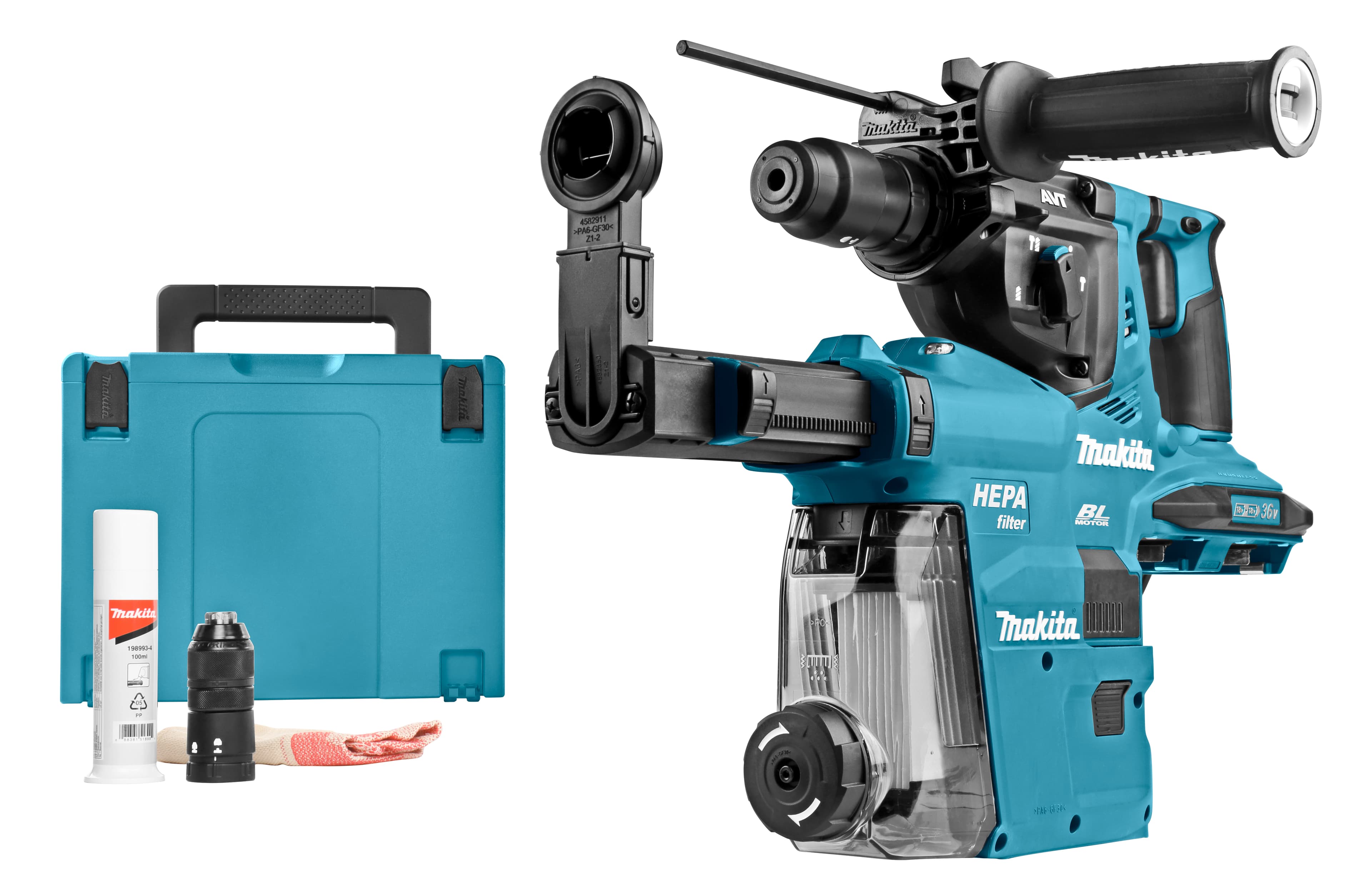 Makita boorhamer DHR281ZWJ SDS-plus 2.9J beitelstop 2x18V stofafzuiging Mbox
