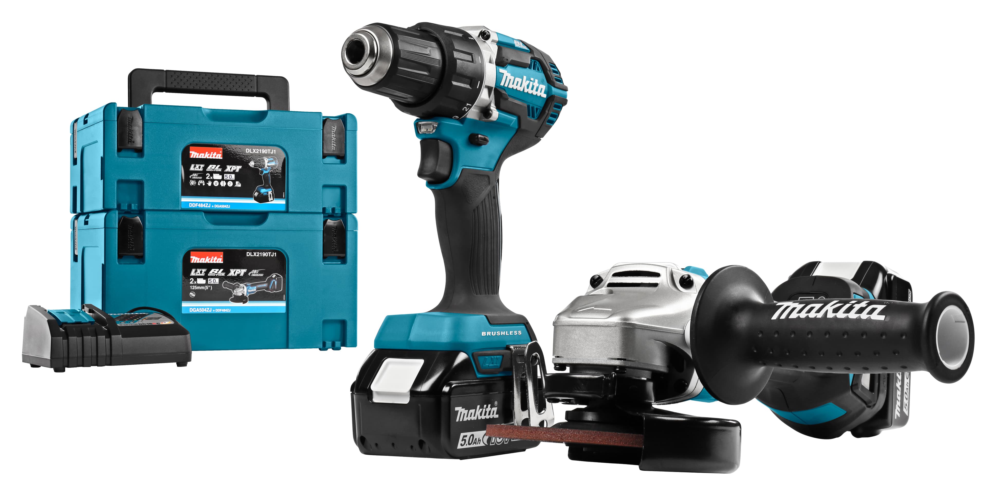 Makita combiset DLX2190TJ1 2-kit 18V 2x 5.0Ah Mbox