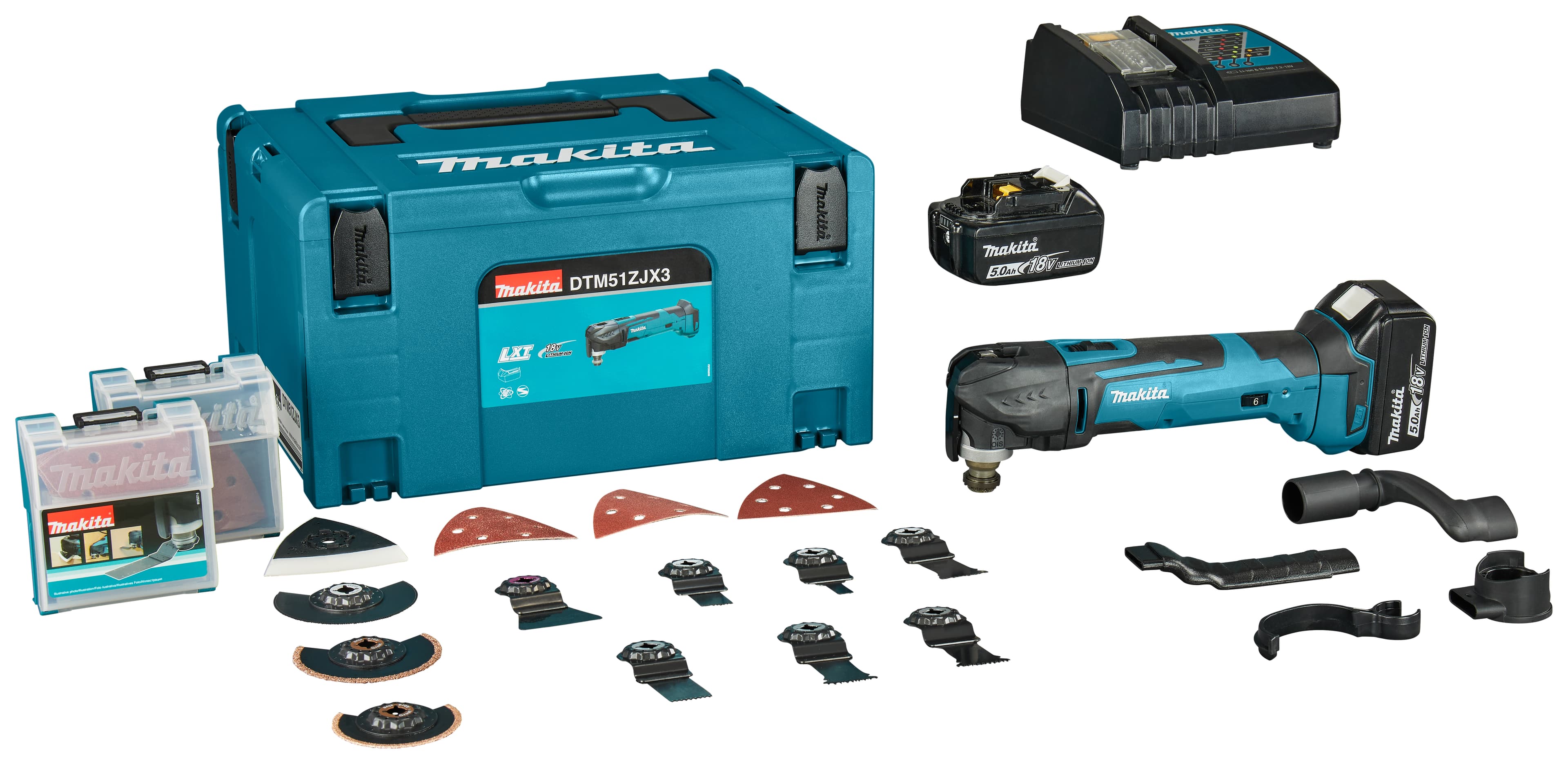 Makita multitool DTM51RTJX3 Starlock incl. accessoires 18V 2x 5.0Ah Mbox