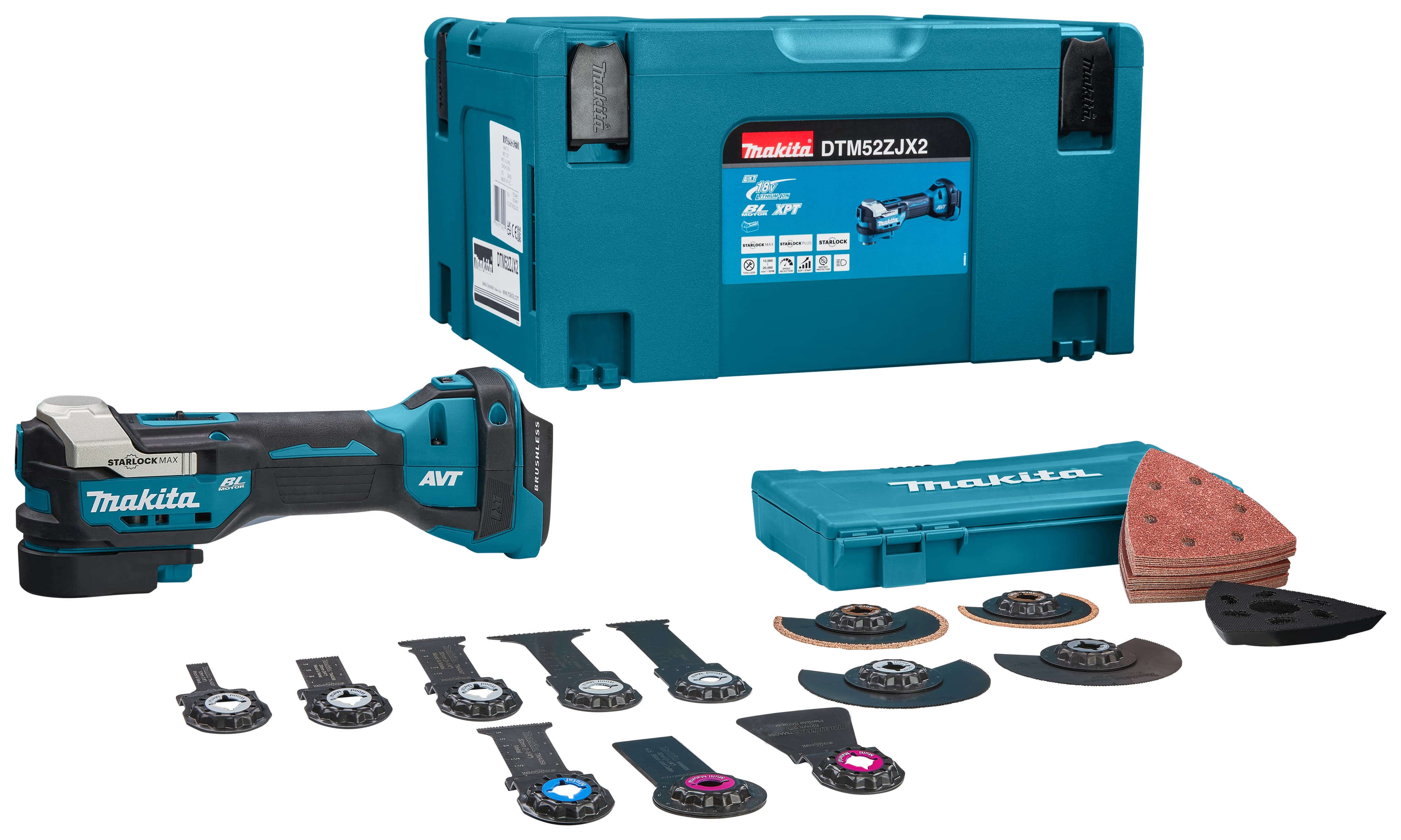 Makita multitool DTM52ZJX2 Starlock Max 18V AVT incl. accessoires Mbox