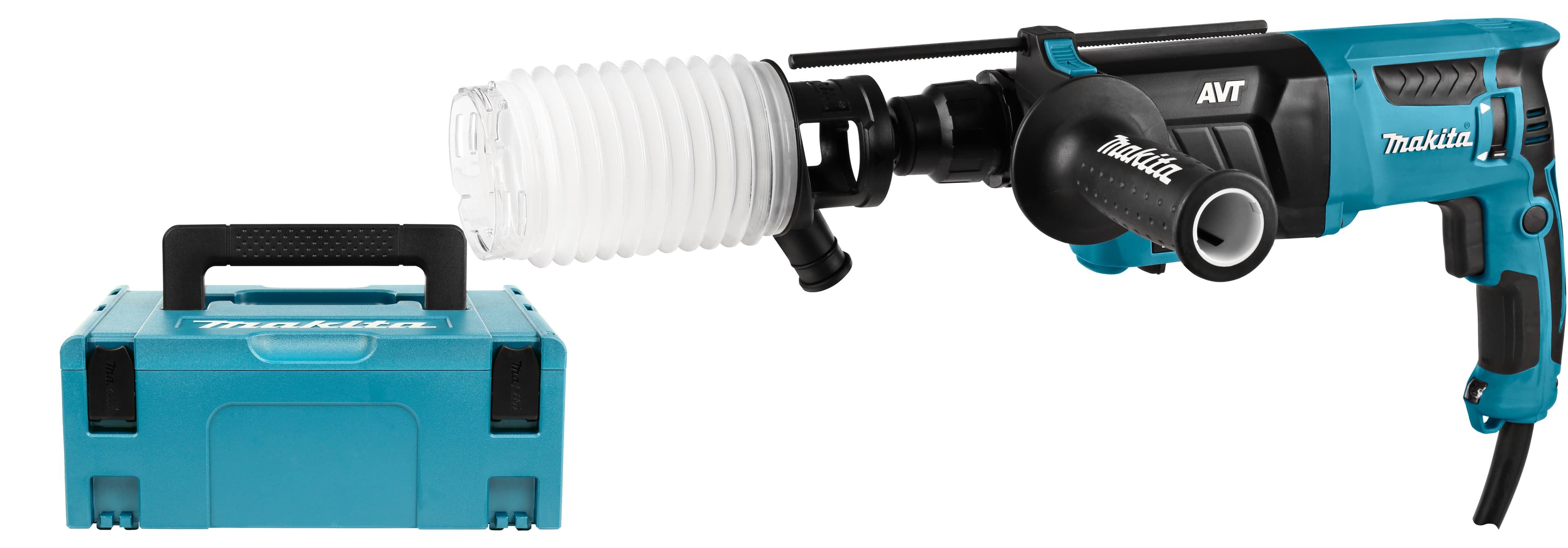 Makita boorhamer HR2631FTJ SDS-plus 2.4J 26mm beitelstop 230V wisselbare boorkop en stofafzuiging Mbox