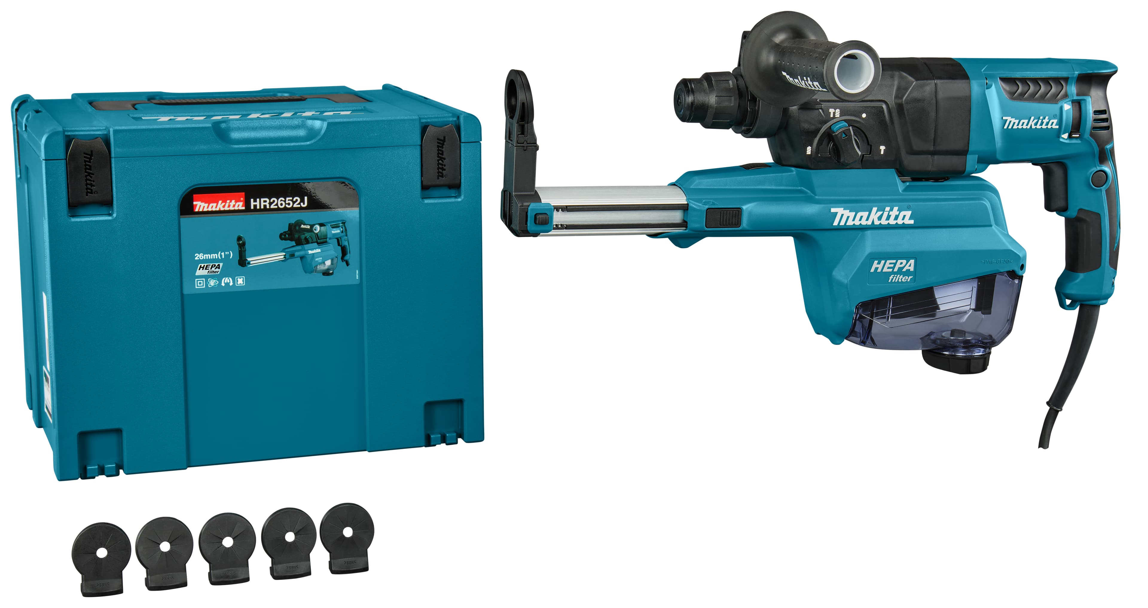 Makita boorhamer HR2652J SDS-plus 2.2J 26mm beitelstop 230V stofafzuiging Mbox