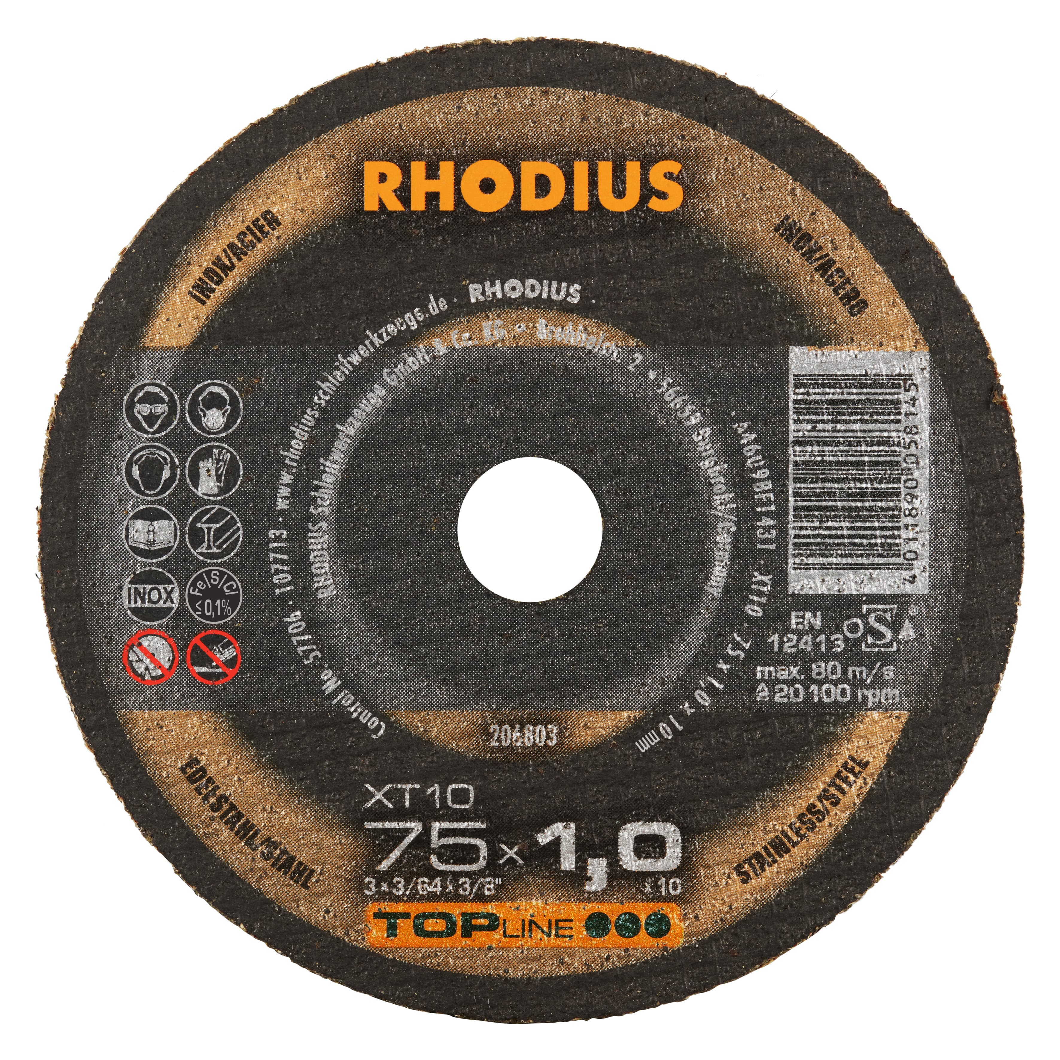 Rhodius Slijpschijf XT10 Staal/Rvs 75 x 1.0 x 6mm