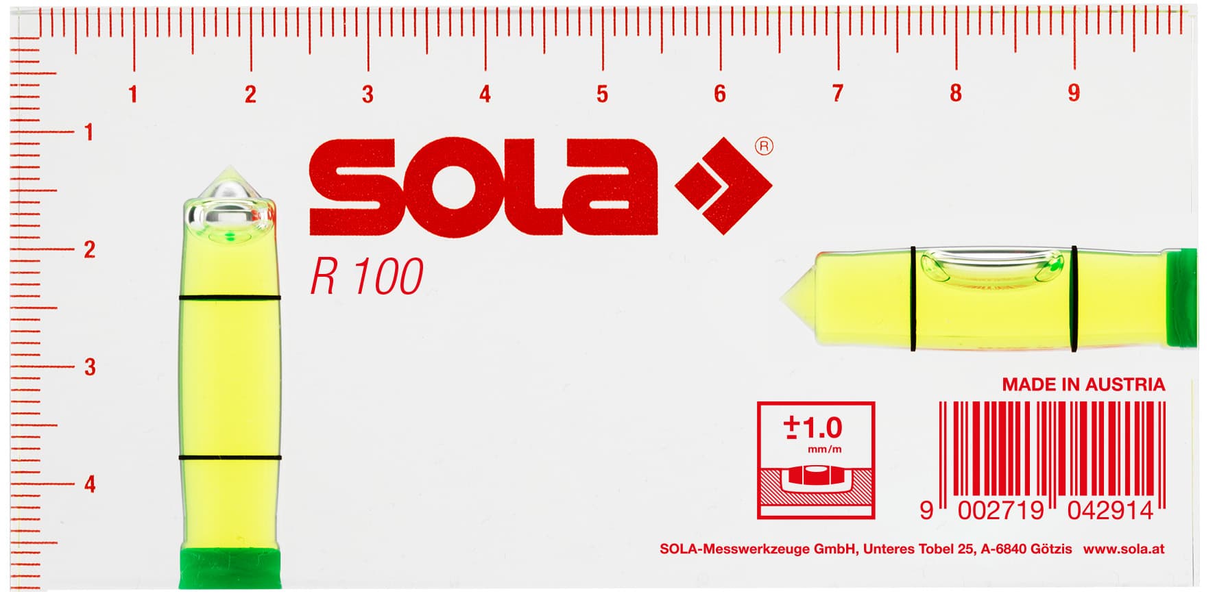SOLA compacte waterpas R 100 10cm ZB-verpakking 4st