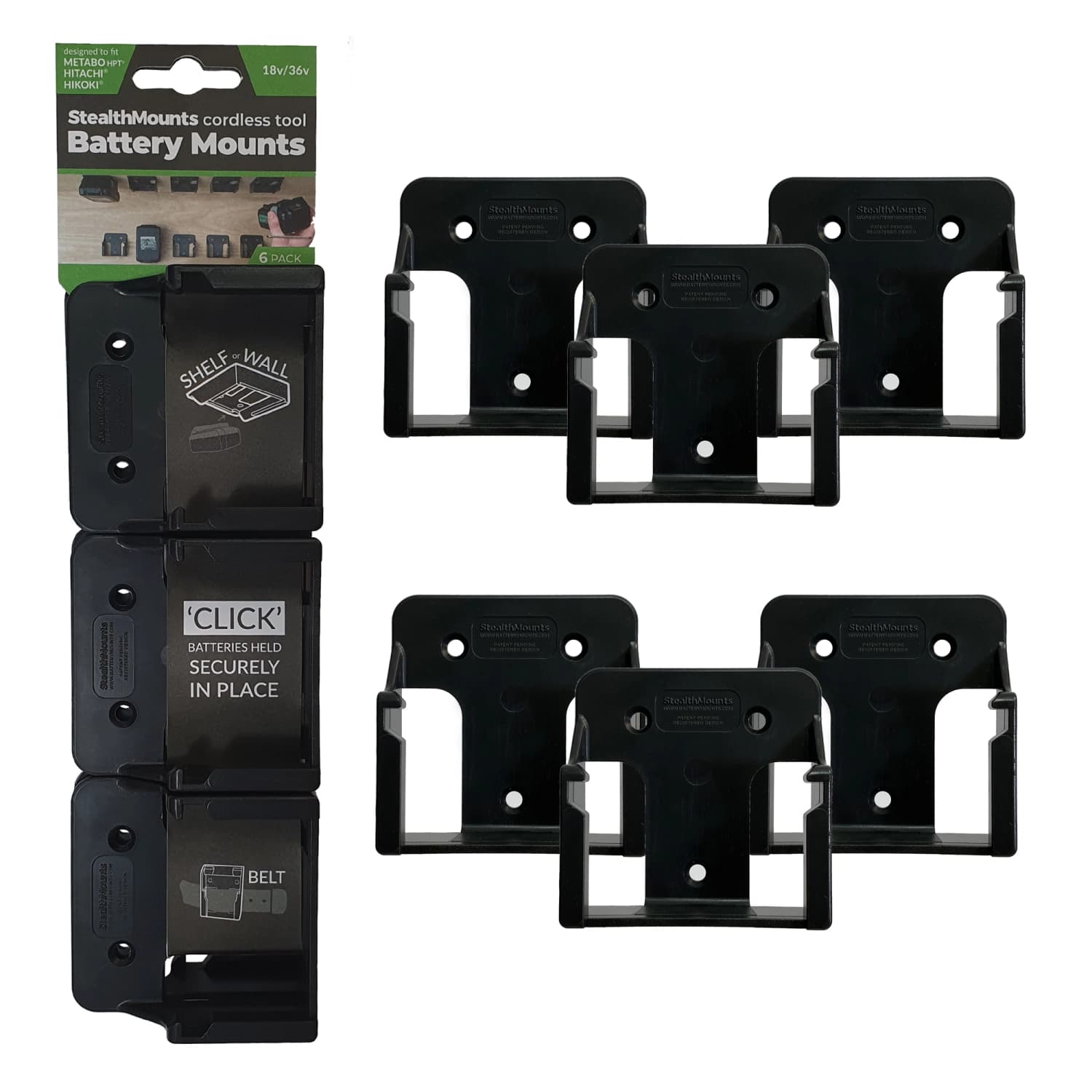 Stealthmounts Hikoki accu houder 18V 6st zwart