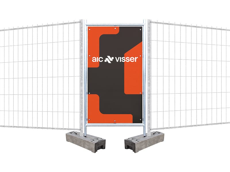 Bouwhek-reclameframe met eigen opdruk