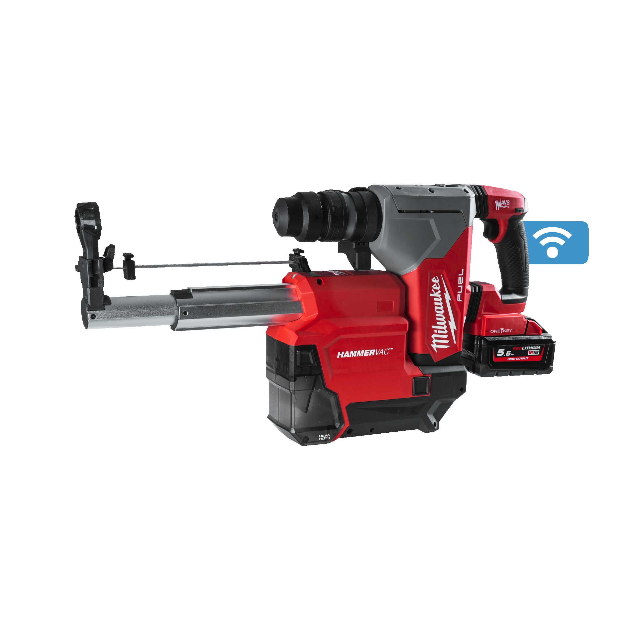 Milwaukee boorhamer M18 ONEFHPX DEL-552C SDS-plus 5,0j 32mm beitelstop 2x 5,5Ah ONE-KEY FIXTEC incl. stofafzuiging koffer