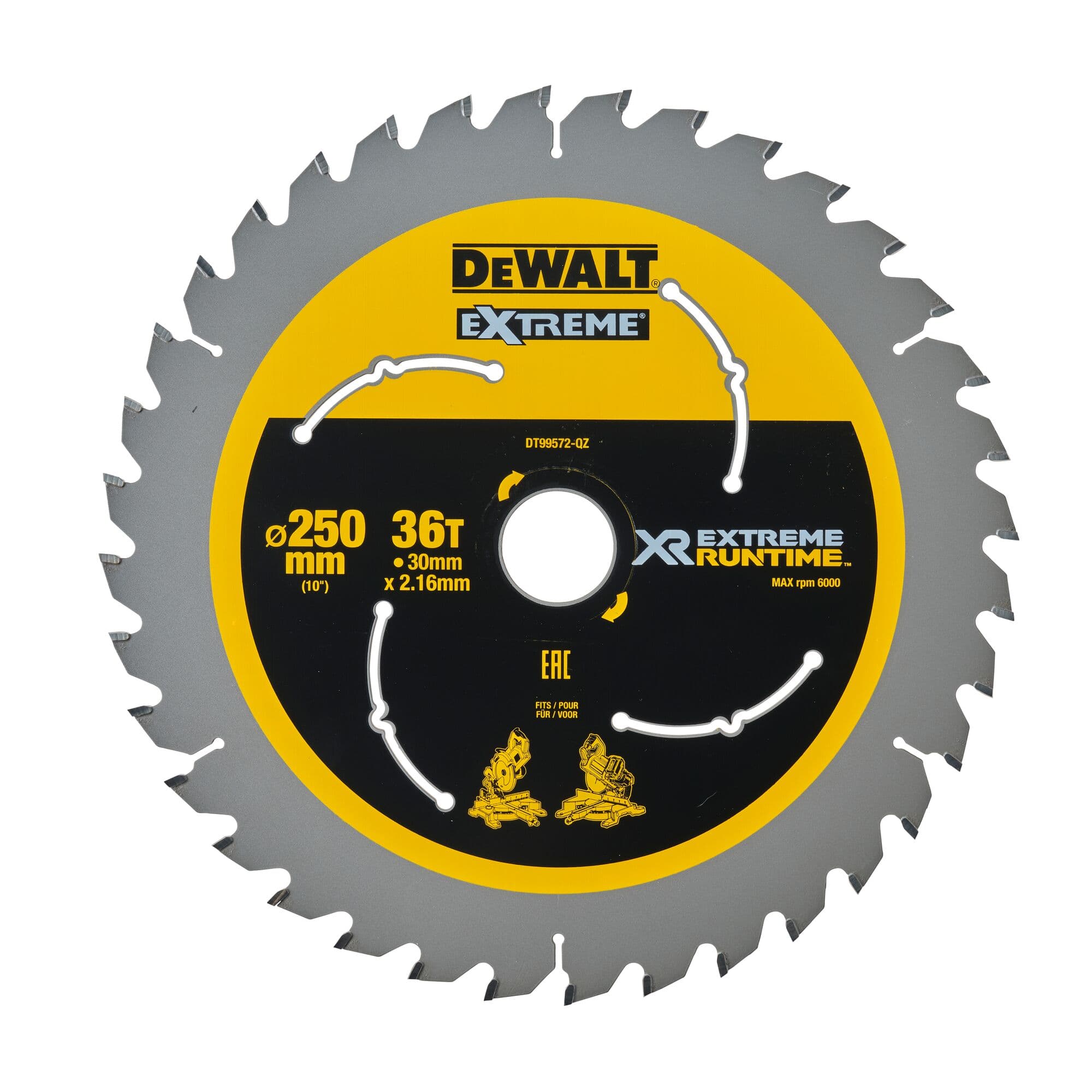 Dewalt Cirkelzaagblad 250x30x2.16 36T Xtreme Runtime DT99572-QZ