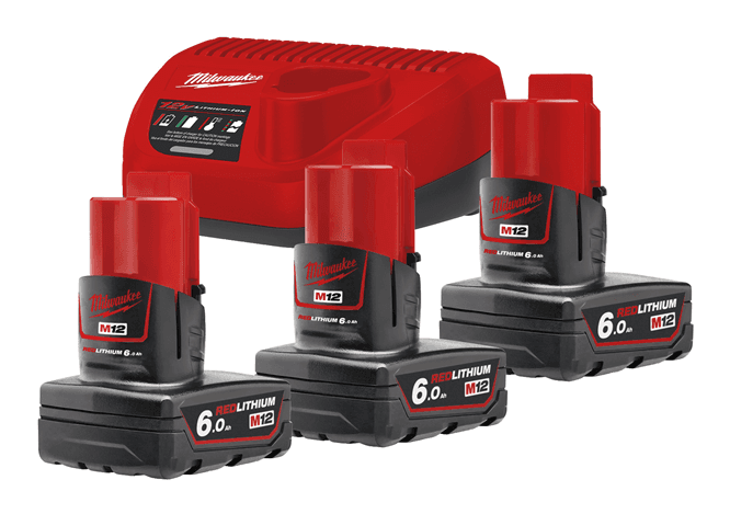 Milwaukee accu startset M12 NRG-603 3A lader 3x 6,0Ah