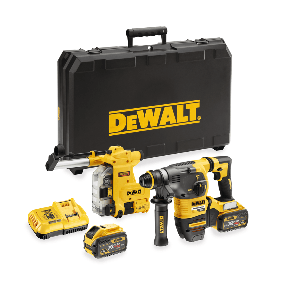 DeWalt boorhamer DCH335X2-QW SDS-plus 3.5J 30mm beitelstop 54V 2x 9.0Ah Flexvolt wisselbare boorkop stofafzuiging