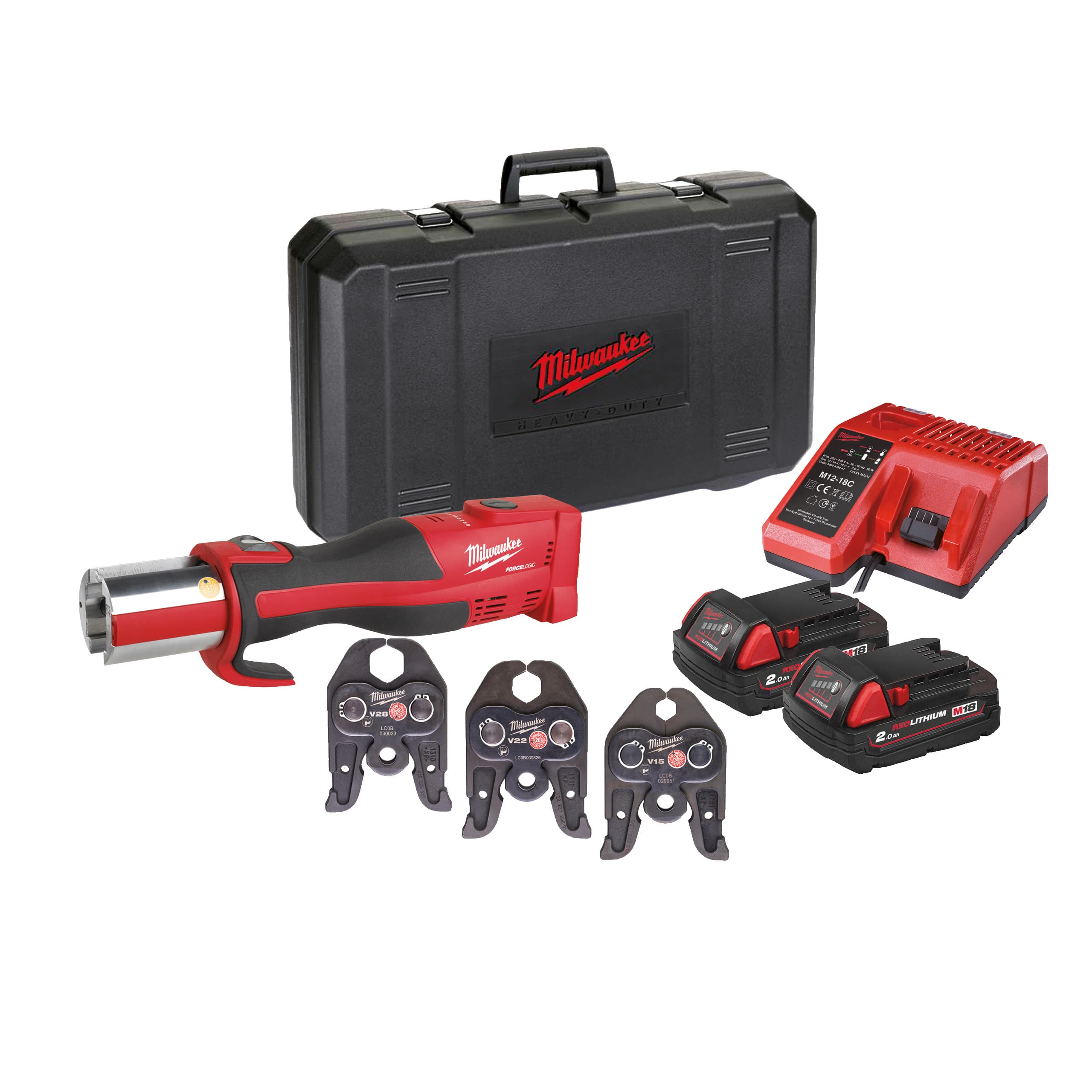 Milwaukee 18V perstang 3x U-profiel bek 16/20/25 2x 2Ah M18 BLHPT-202CU SET