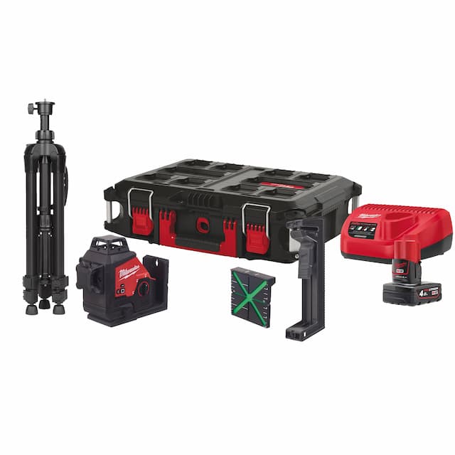 Milwaukee kruislijnlaser M12 3PLSKIT-401P 3x 360° groen 1x 4,0Ah KIT PACKOUT