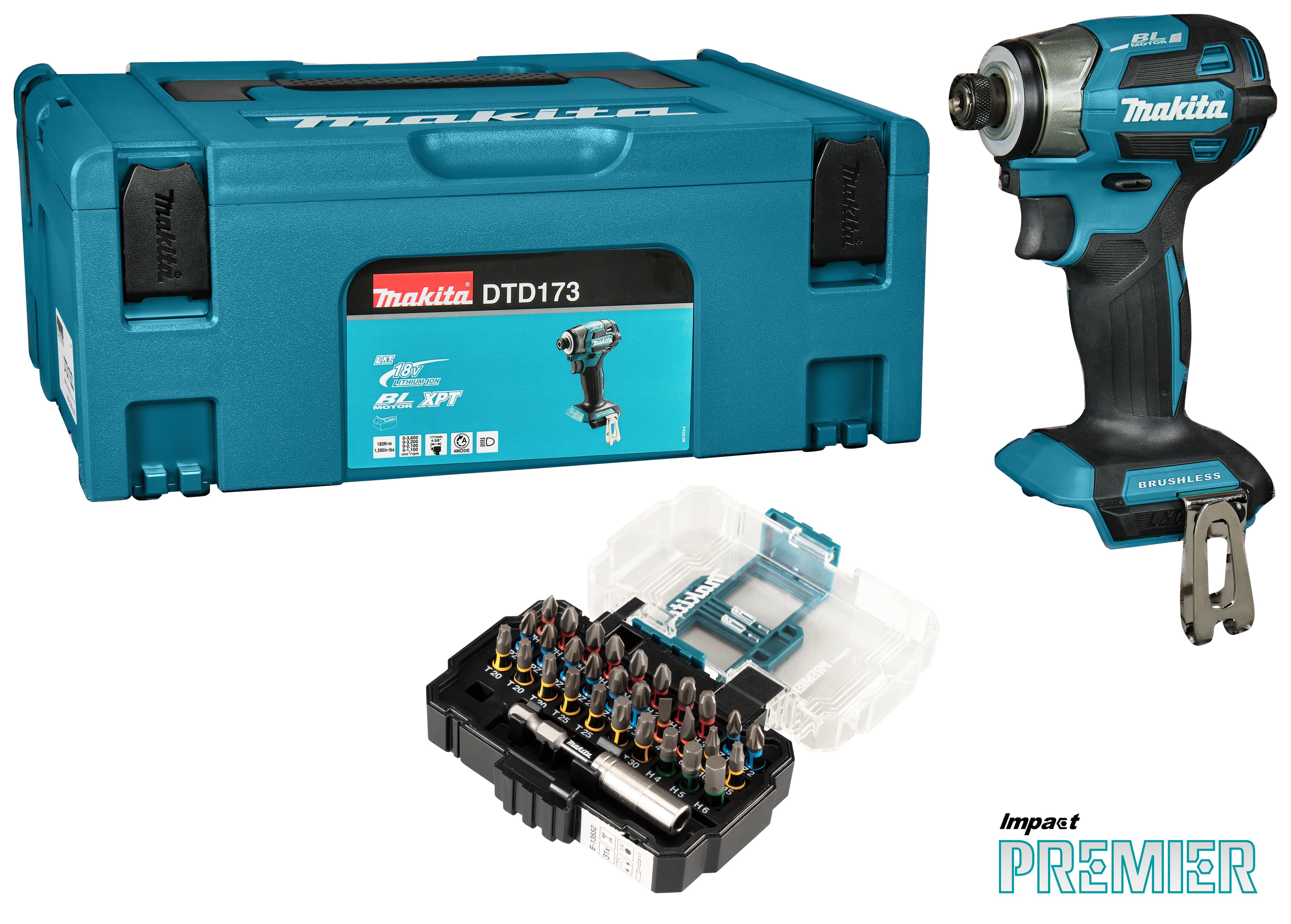 Makita slagschroevendraaier DTD173ZJX1 180Nm 8 standen 18V bitset Mbox