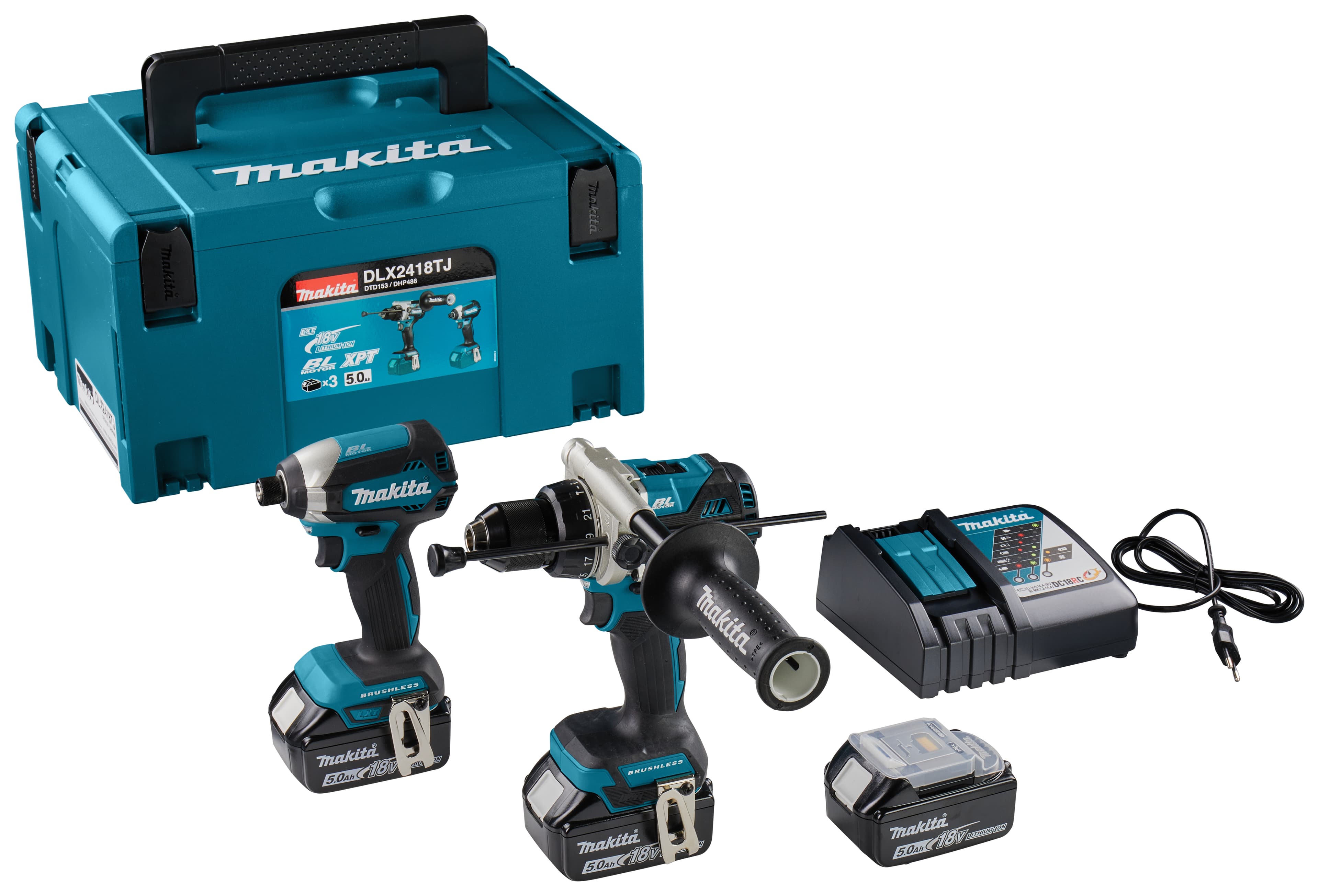 Makita combiset DLX2418TJ 2-kit 18V 3x 5.0Ah Mbox