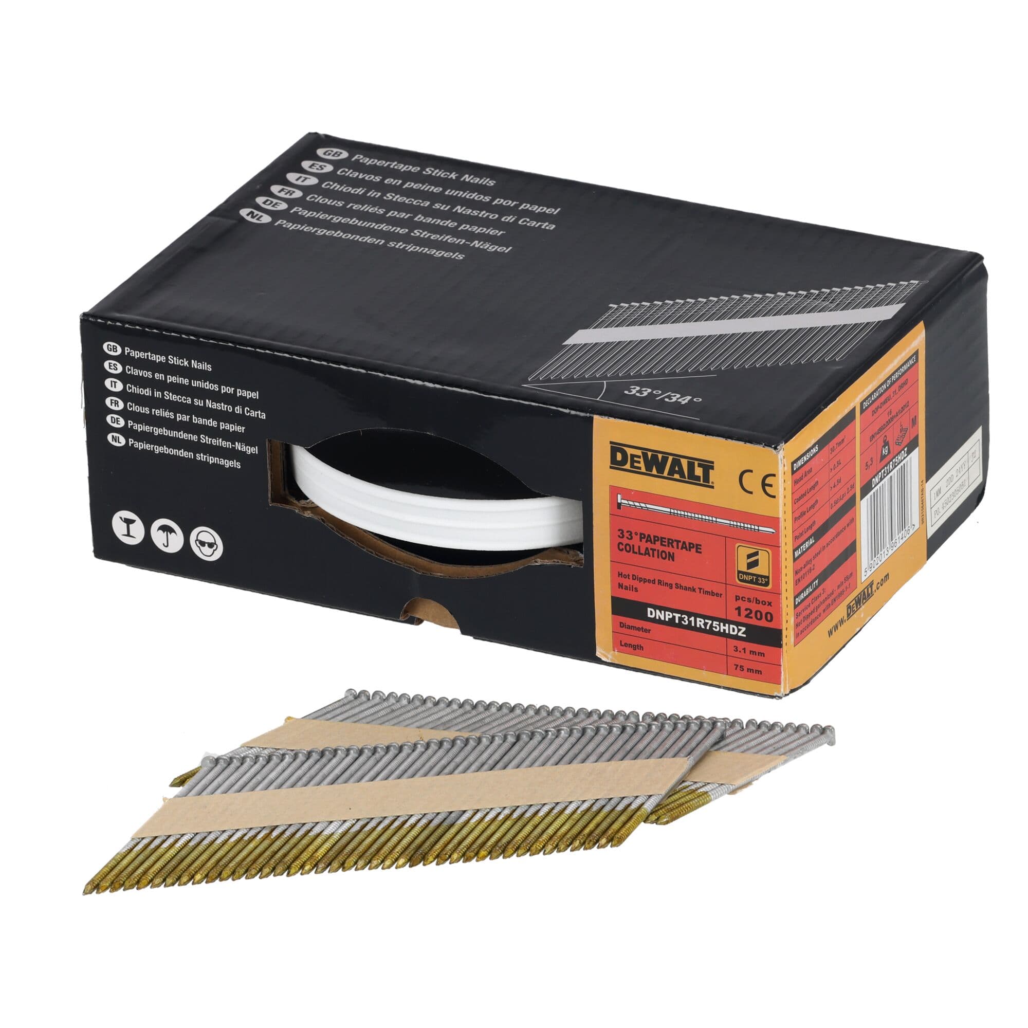Dewalt Nagels D-kop 34° papiergebonden 3.1 - 90mm geringd thermisch verzinkt 1.1m DNPT31R90HDZ DNPT31R90HDZ