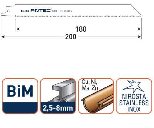 Rotec Reciprozaagblad Metaal-RVS S1122BF dun 200mm 5 Stuks