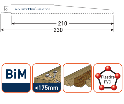 Rotec Reciprozaagblad Hout-metaal S1111DF 230mm 5 Stuks
