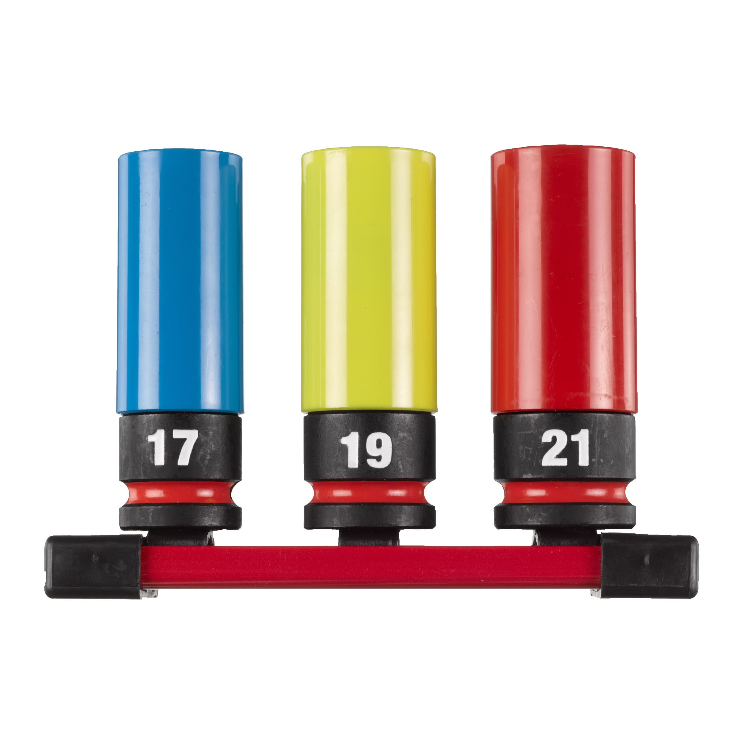 Milwaukee Doppenset SHOCKWAVE 1/2 lang met sleeve op rail 17/19/21mm