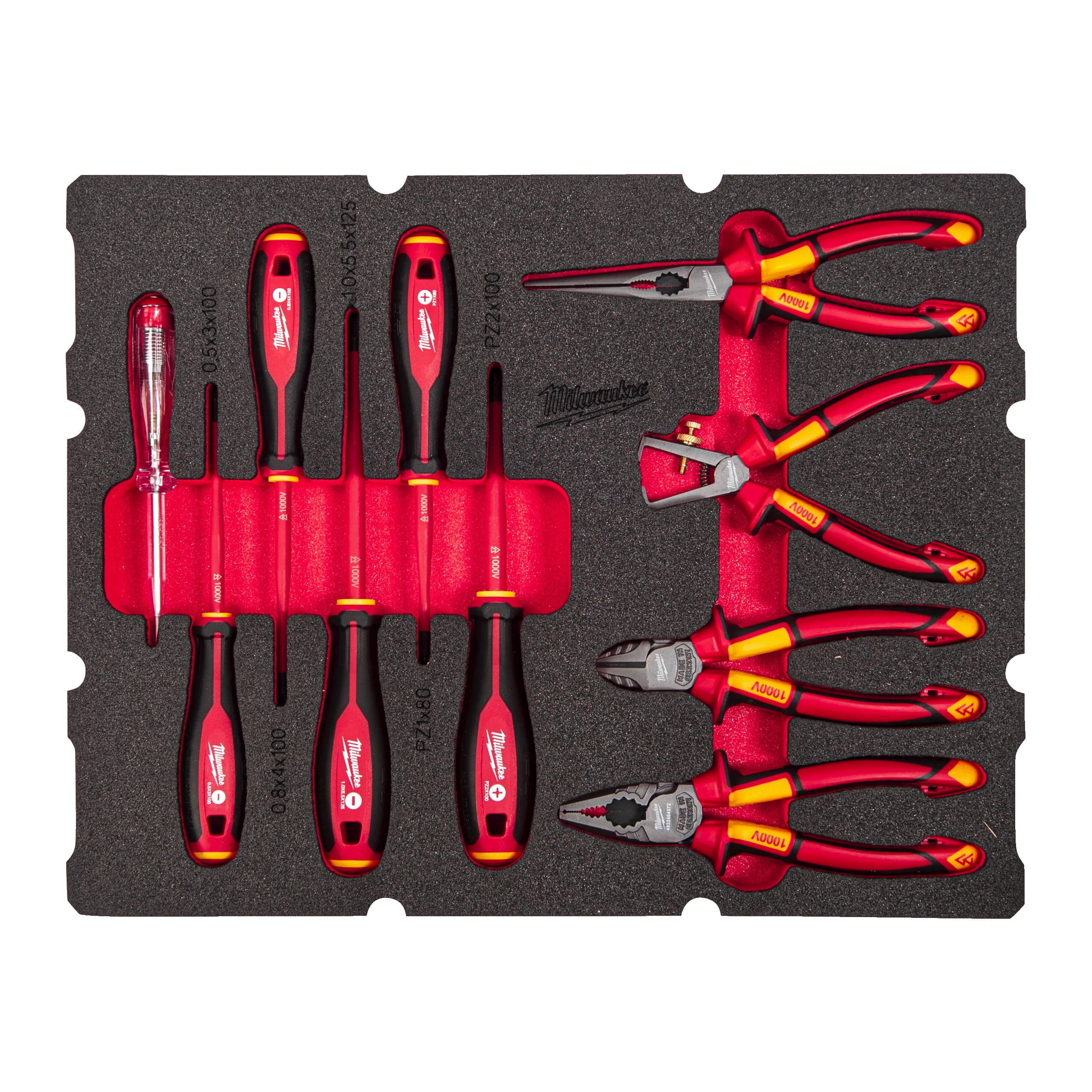 Milwaukee Foam Inlay PACKOUT schroevendraaier en tangen set VDE 10dlg