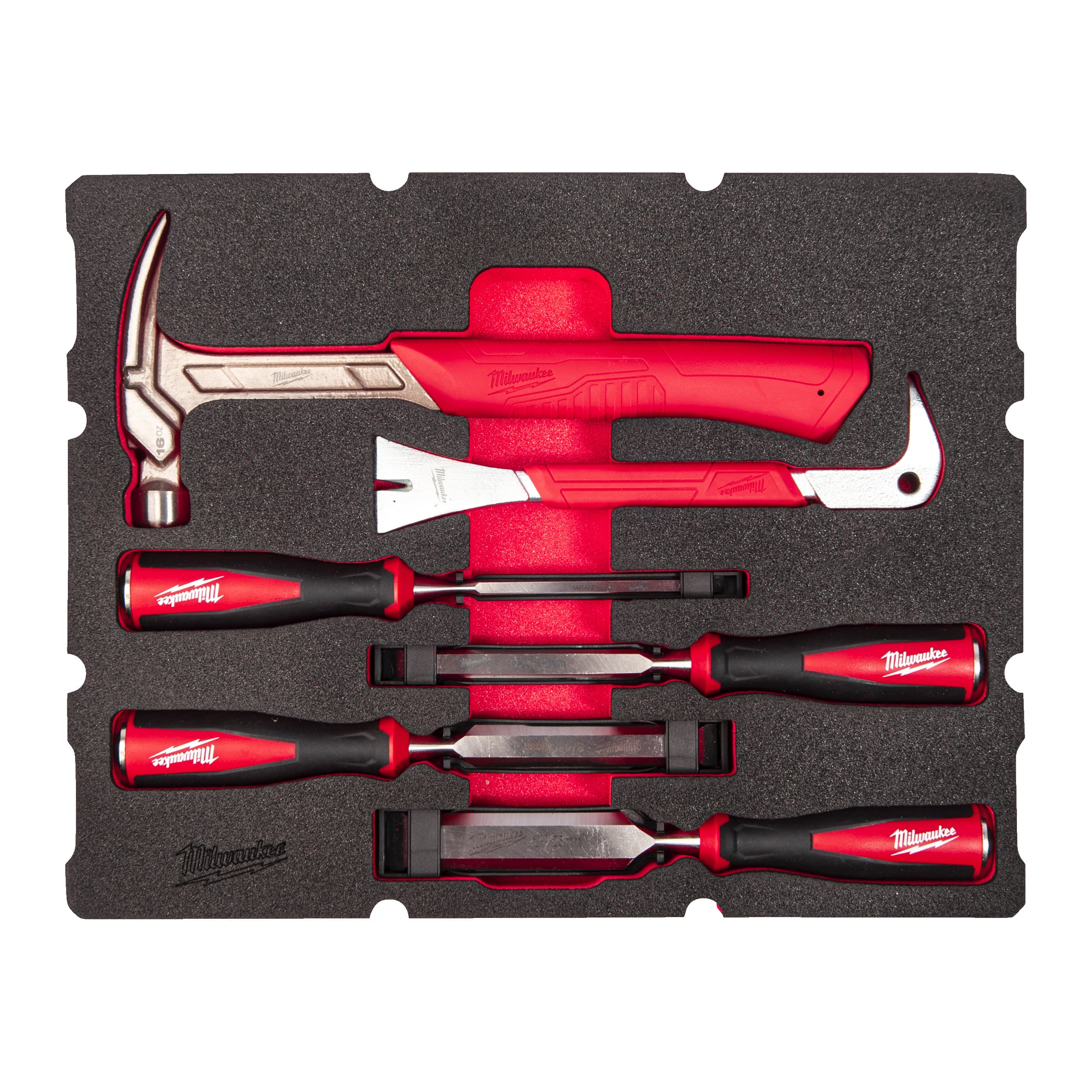 Milwaukee Foam Inlay PACKOUT hamer en beitel set tbv de timmerman (6-delig)