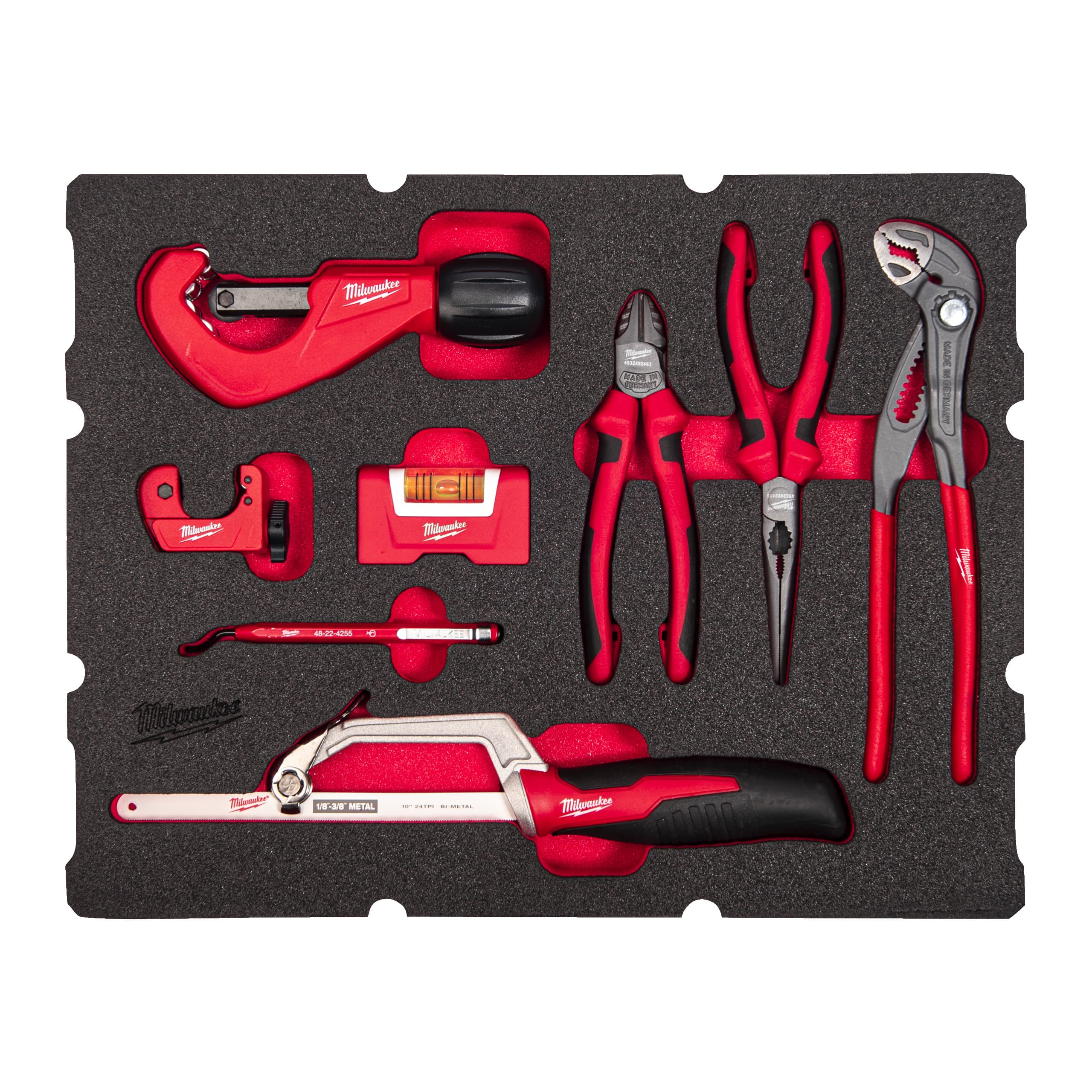 Milwaukee Foam Inlay PACKOUT tangen, pijpsnijders etc. tbv de loodgieter (8-delig)